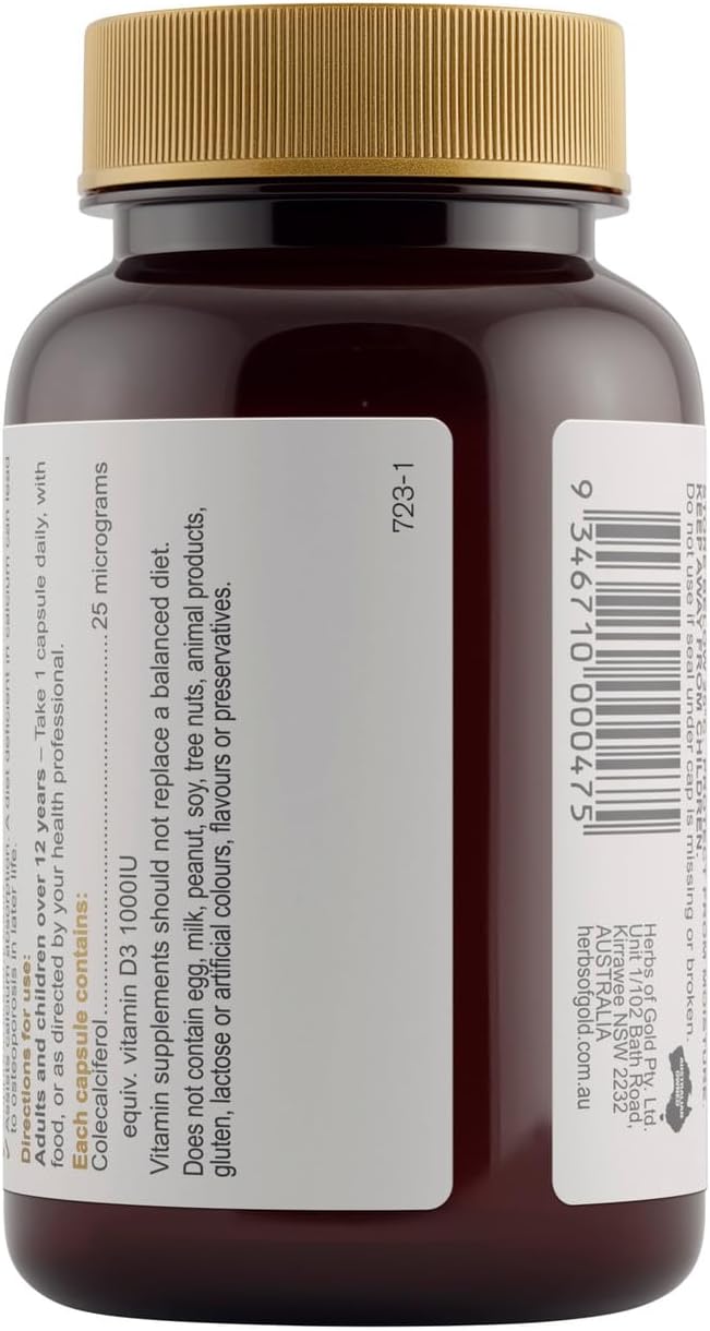Herbs of Gold Vitamin D3 1000 120 Capsules, 120 count