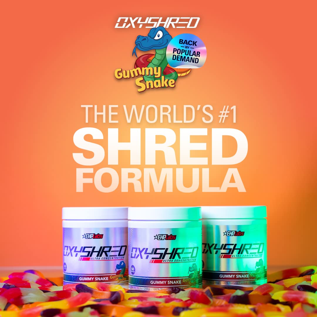 EHPlabs OxyShred Ultra Concentration Shredding Supplement - Clinically Proven, Pre Workout, Promotes Shredding, Natural Energy Boost - Peach Candy Rings, 60 Servings