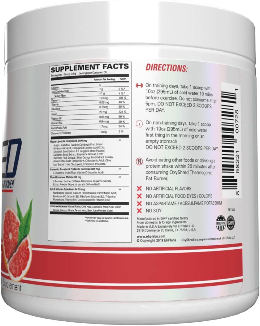 EHPlabs OxyShred Ultra Concentration Shredding Supplement - Clinically Proven, Pre Workout, Promotes Shredding, Natural Energy Boost - Peach Candy Rings, 60 Servings