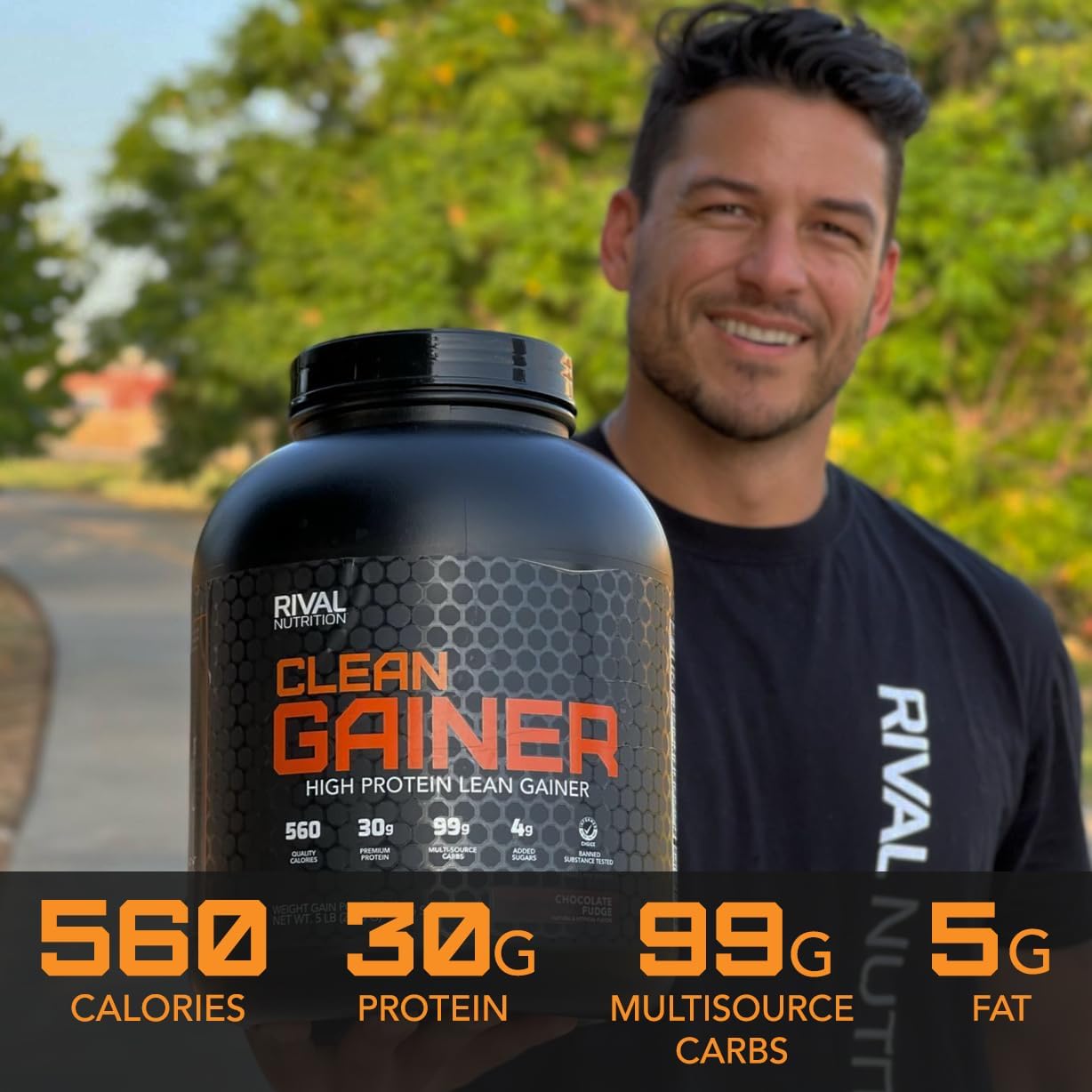 Rivalus Clean Gainer – Chocolate Fudge 10lb - Delicious Lean Mass Gainer with Premium Dairy Proteins, Complex Carbohydrates, and Quality Lipids, No Banned Substances, Made in USA