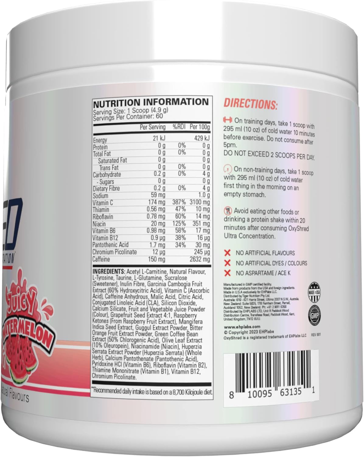 EHPlabs OxyShred Ultra Concentration Shredding Supplement - Clinically Proven, Pre Workout, Promotes Shredding, Natural Energy Boost - Peach Candy Rings, 60 Servings