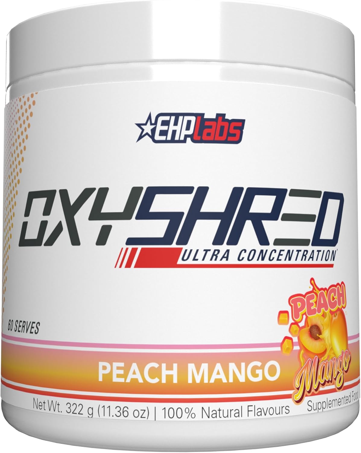 EHPlabs OxyShred Ultra Concentration Shredding Supplement - Clinically Proven, Pre Workout, Promotes Shredding, Natural Energy Boost - Peach Candy Rings, 60 Servings