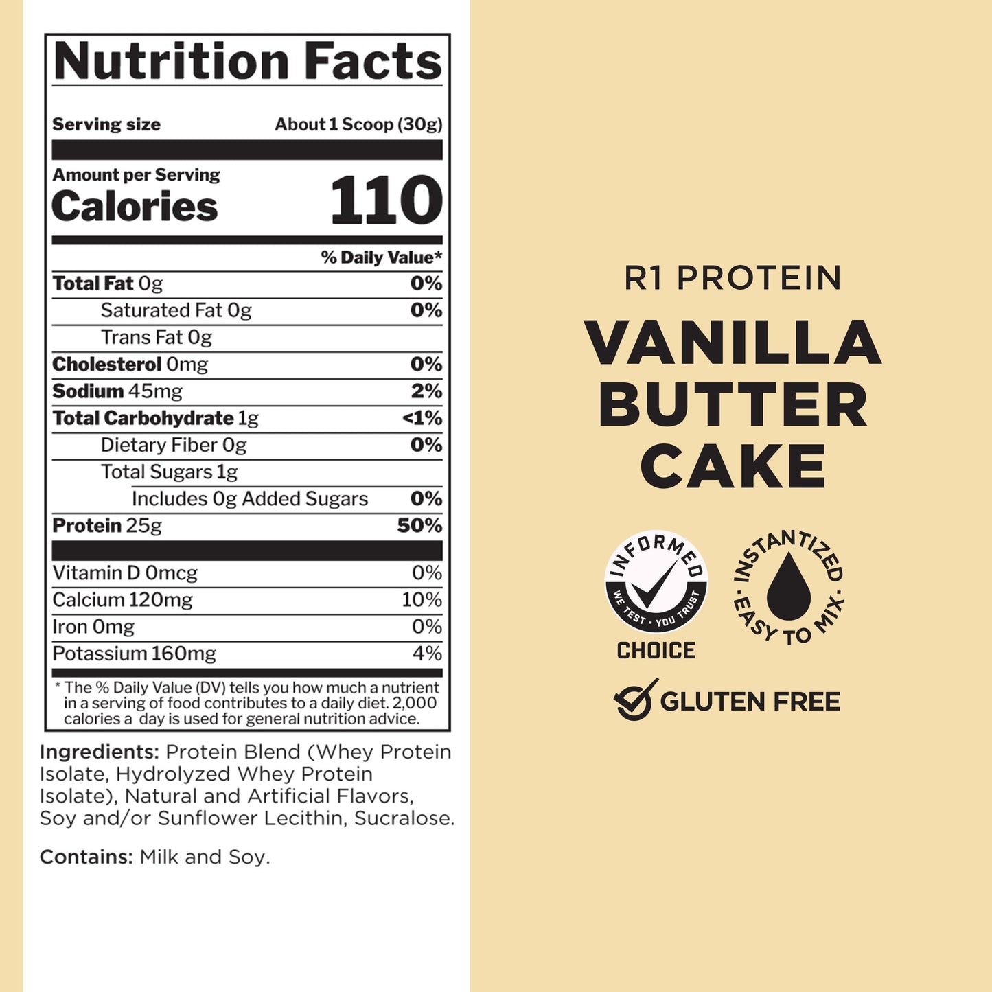 Rule1 R1 100% Whey Protein Isolate and Hydrolysate Protein Powder 1.98 lb, Vanilla Butter Cake (30 Servings)
