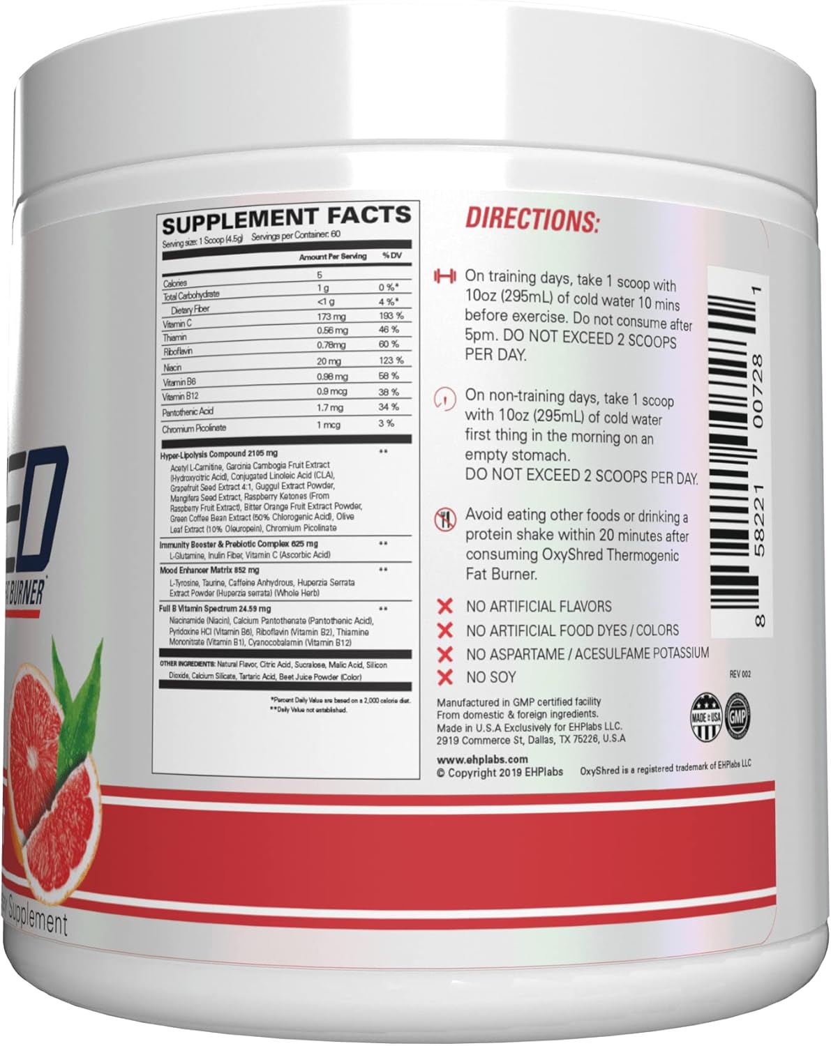 EHPlabs OxyShred Ultra Concentration Shredding Supplement - Clinically Proven, Pre Workout, Promotes Shredding, Natural Energy Boost - Peach Candy Rings, 60 Servings