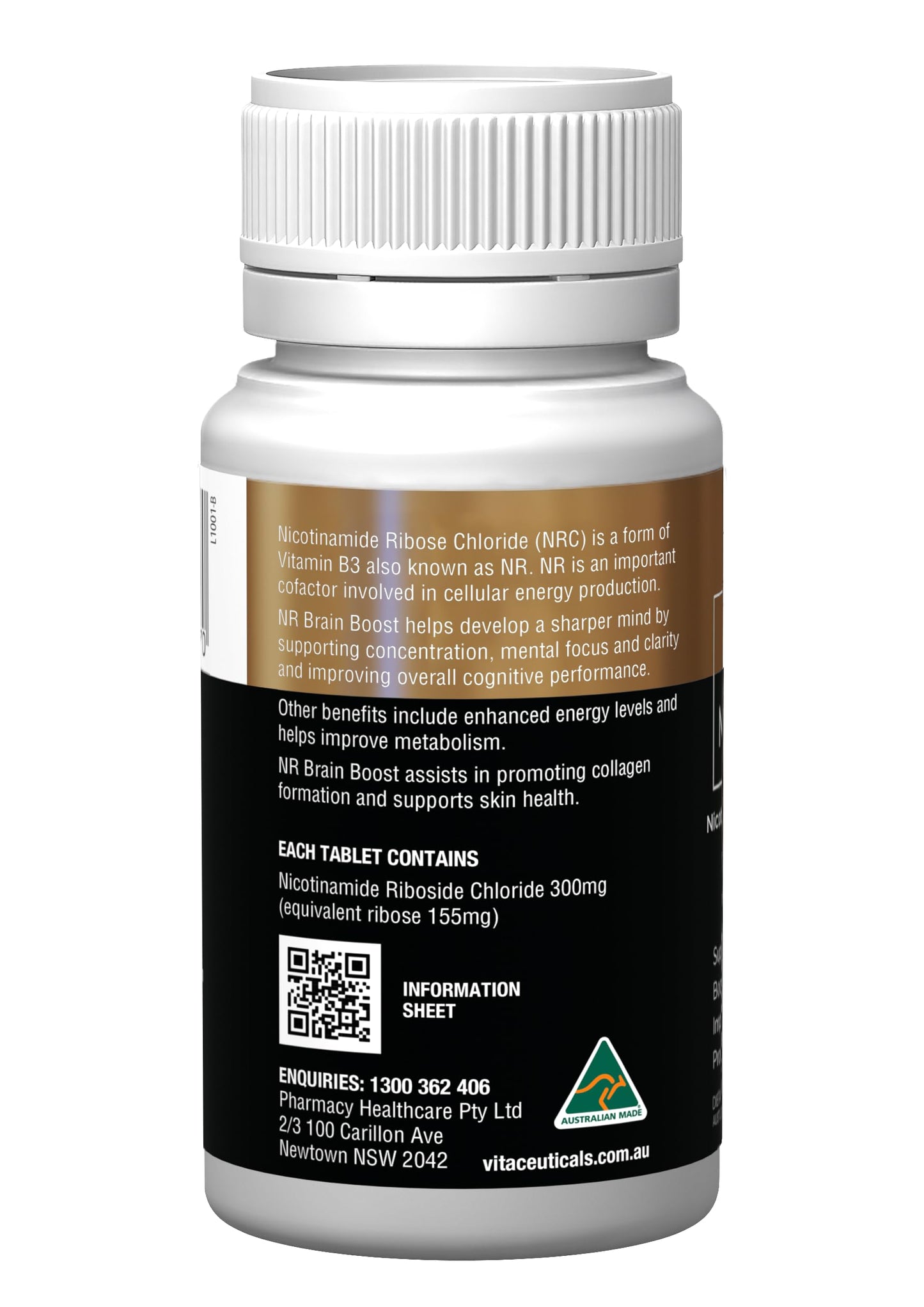 NR Brain Boost 60s NAD+ Supplements - Supports Cognitive Performance, Energy Levels, Collagen Formation, Skin Health & Wound Healing | Australian Made | 60 Capsules