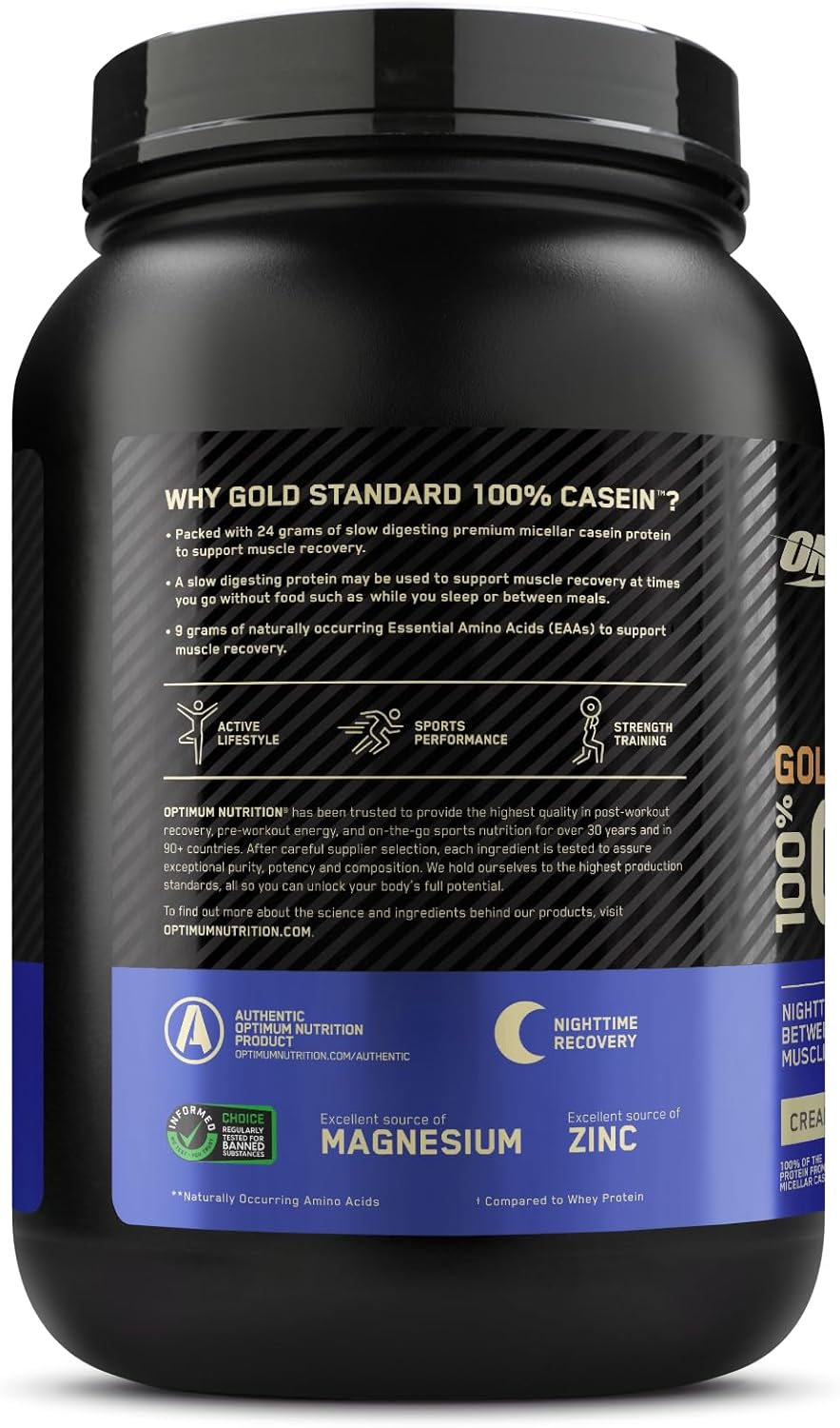 OPTIMUM NUTRITION Gold Standard 100% Casein Protein Powder, Chocolate Supreme Flavour, 1.82kg