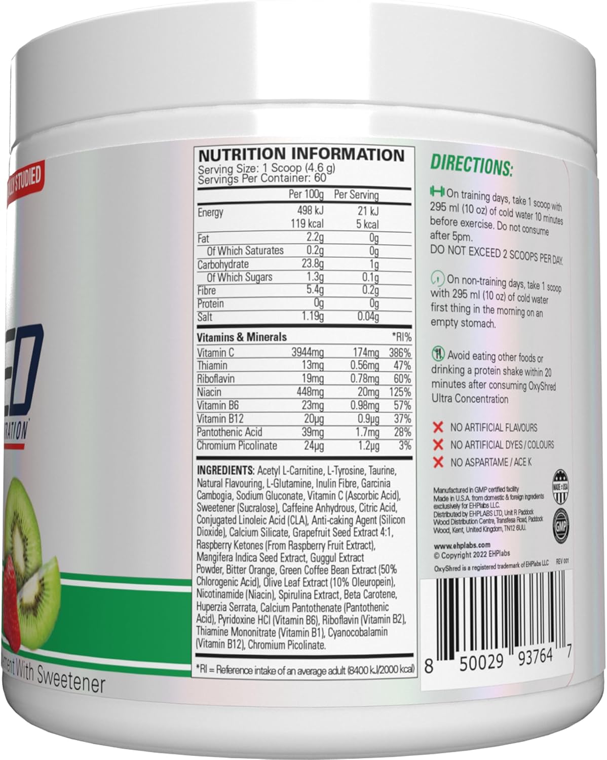 EHPlabs OxyShred Ultra Concentration Shredding Supplement - Clinically Proven, Pre Workout, Promotes Shredding, Natural Energy Boost - Peach Candy Rings, 60 Servings