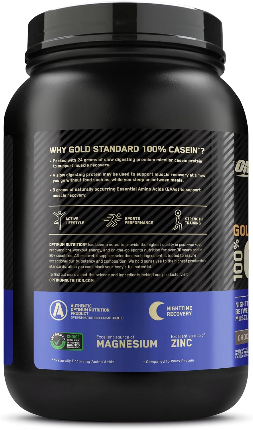 OPTIMUM NUTRITION Gold Standard 100% Casein Protein Powder, Chocolate Supreme Flavour, 1.82kg