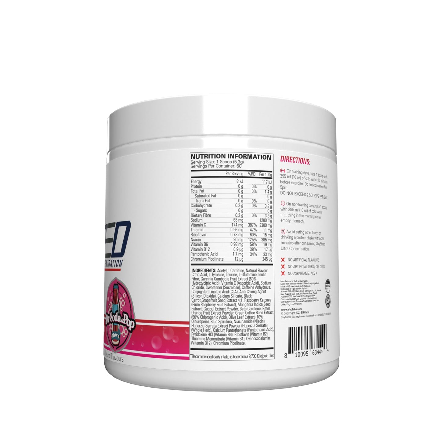 EHPlabs OxyShred Ultra Concentration Shredding Supplement - Clinically Proven, Pre Workout, Promotes Shredding, Natural Energy Boost - Peach Candy Rings, 60 Servings