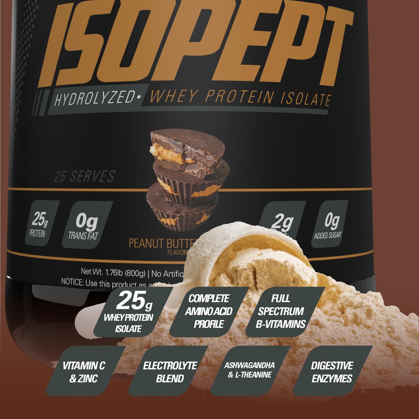 EHP Labs ISOPEPT Hydrolyzed Whey Protein Powder - 100% Whey Protein Isolate & Hydrolysate, 25g of Protein, Non-GMO, Gluten Free, Fast Absorbing, Easy Digesting, 25 Serves (Vanilla Ice-Cream)