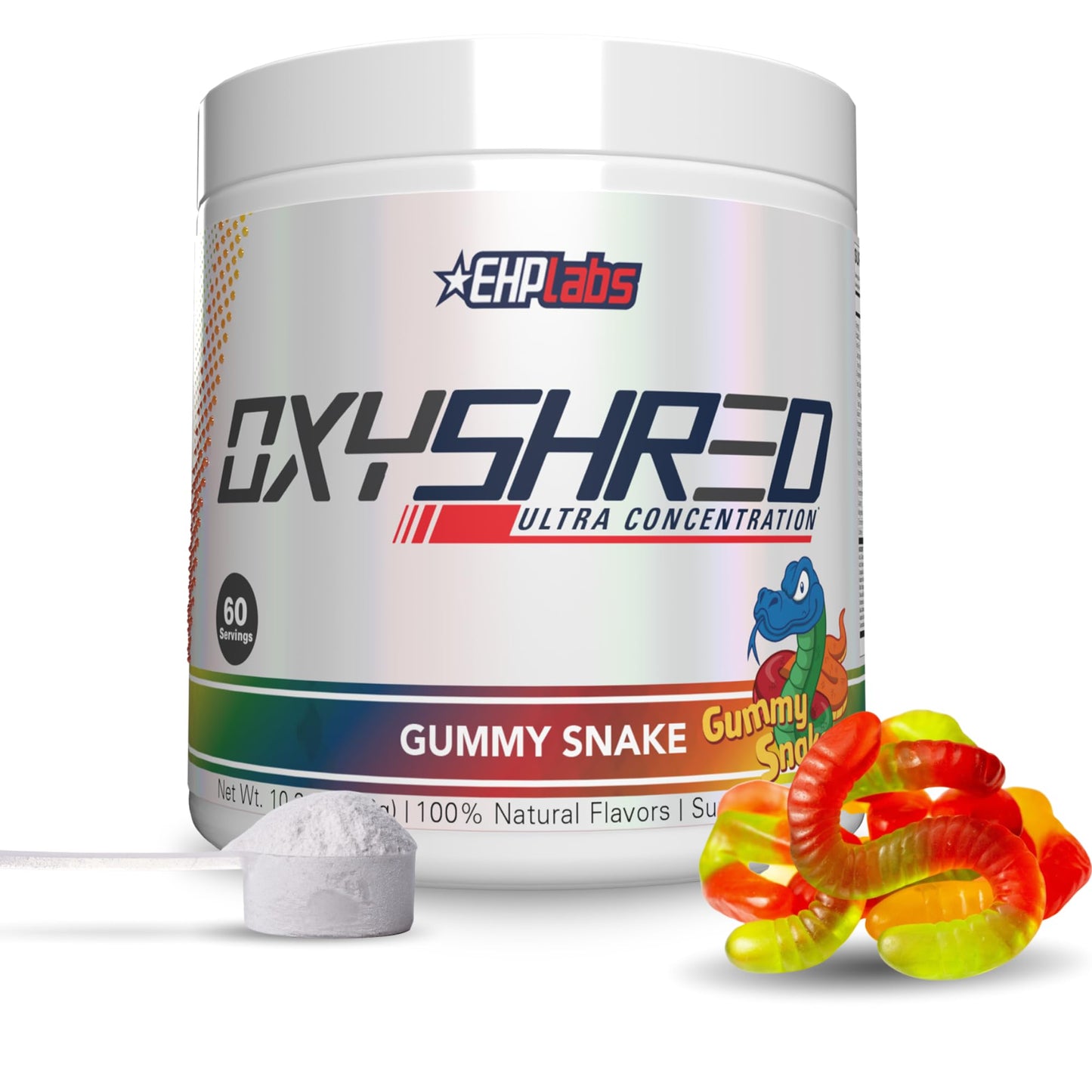 EHPlabs OxyShred Ultra Concentration Shredding Supplement - Clinically Proven, Pre Workout, Promotes Shredding, Natural Energy Boost - Peach Candy Rings, 60 Servings