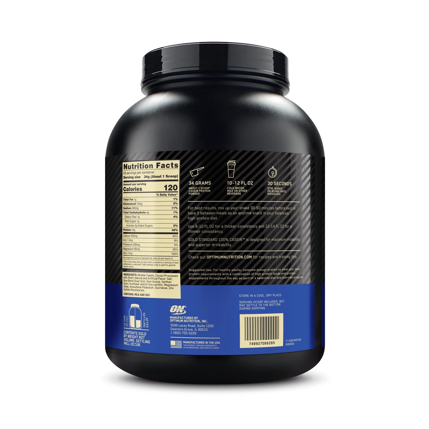 OPTIMUM NUTRITION Gold Standard 100% Casein Protein Powder, Chocolate Supreme Flavour, 1.82kg