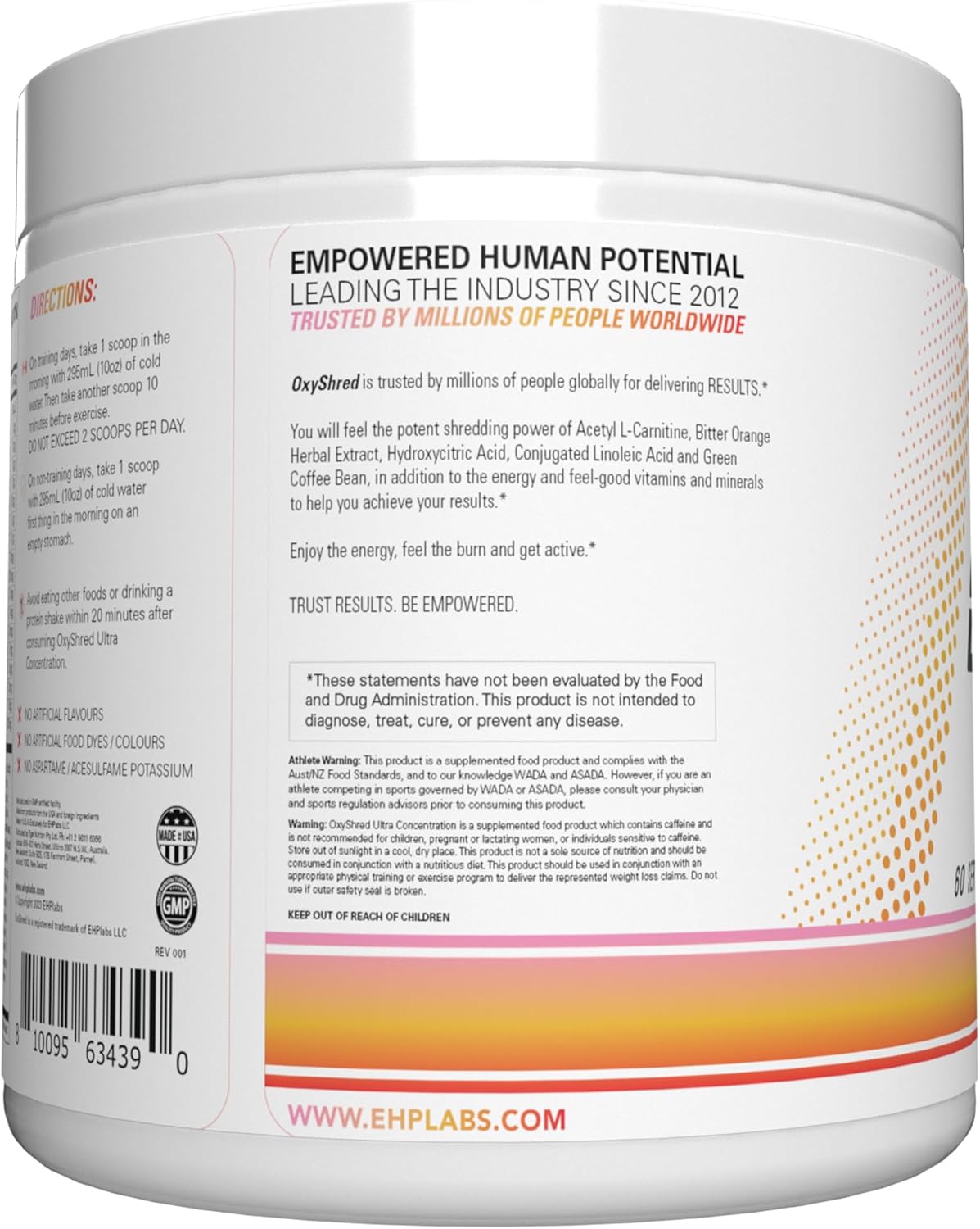 EHPlabs OxyShred Ultra Concentration Shredding Supplement - Clinically Proven, Pre Workout, Promotes Shredding, Natural Energy Boost - Peach Candy Rings, 60 Servings