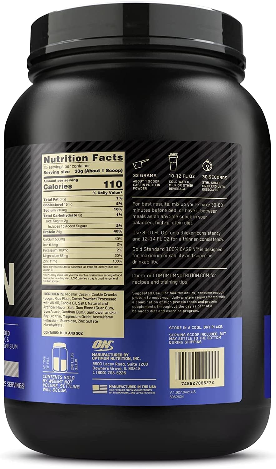 OPTIMUM NUTRITION Gold Standard 100% Casein Protein Powder, Chocolate Supreme Flavour, 1.82kg