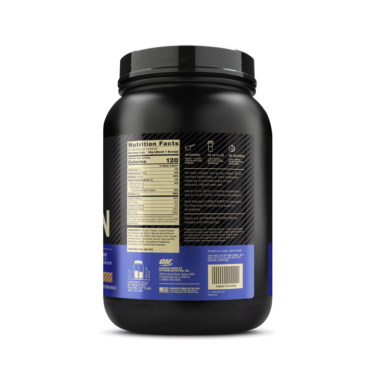 OPTIMUM NUTRITION Gold Standard 100% Casein Protein Powder, Chocolate Supreme Flavour, 1.82kg