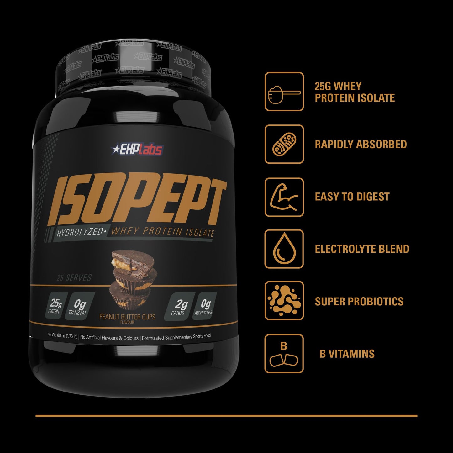 EHP Labs ISOPEPT Hydrolyzed Whey Protein Powder - 100% Whey Protein Isolate & Hydrolysate, 25g of Protein, Non-GMO, Gluten Free, Fast Absorbing, Easy Digesting, 25 Serves (Vanilla Ice-Cream)