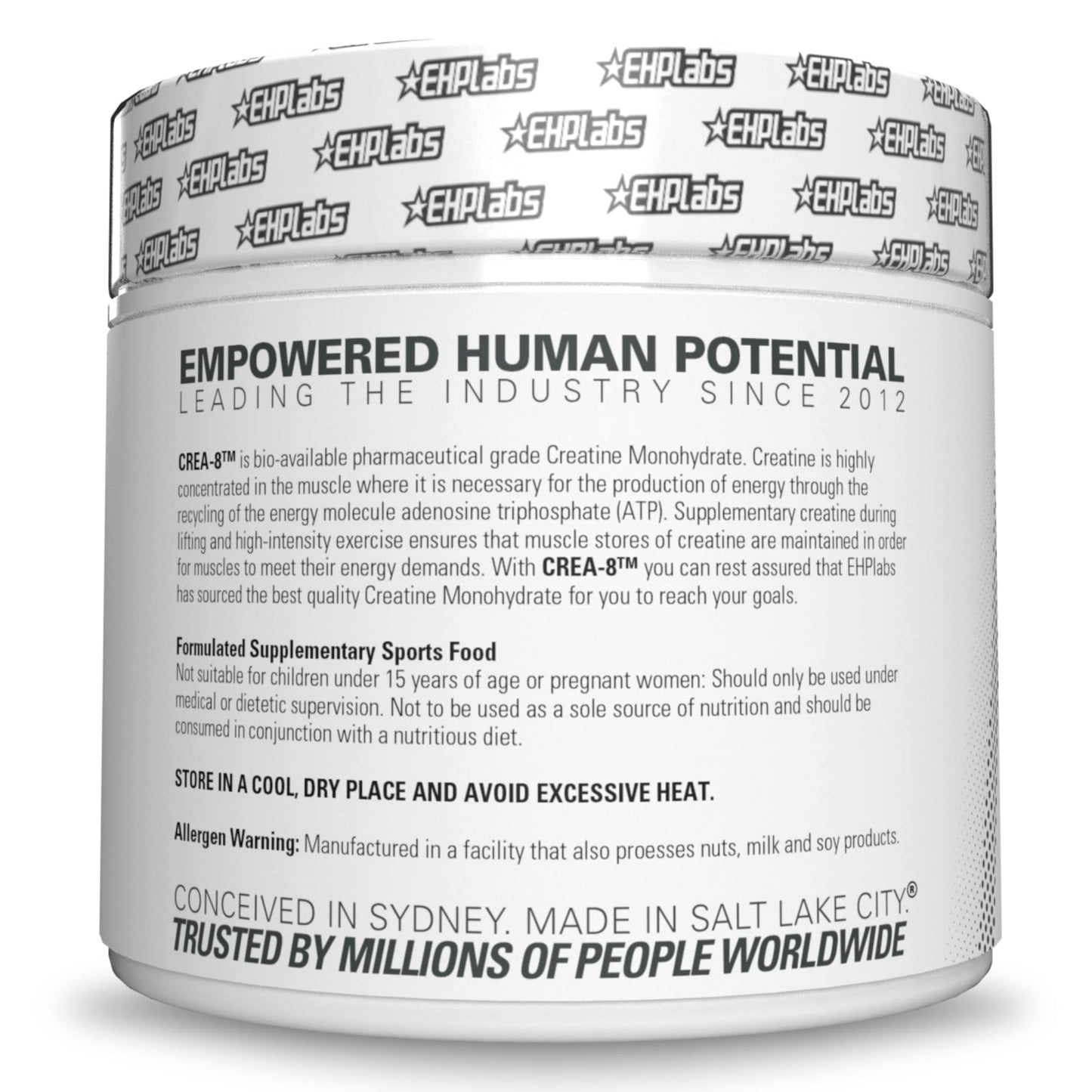 EHPlabs CREA-8 Creatine Monohydrate Powder - Creatine Powder for Building Lean Muscle Mass, Improves Strength & Power, Supports Brain Health - 100 Servings (500g)