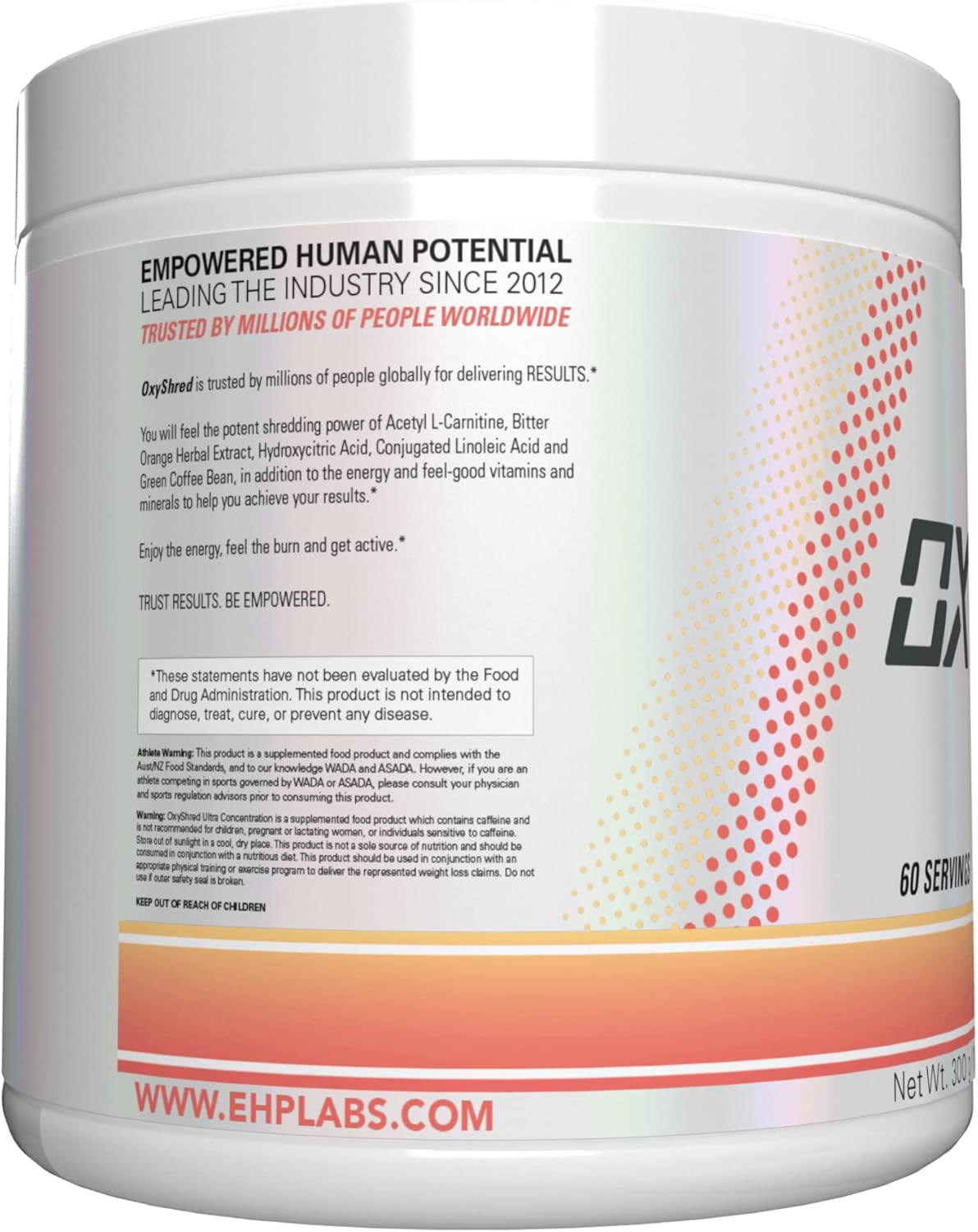 EHPlabs OxyShred Ultra Concentration Shredding Supplement - Clinically Proven, Pre Workout, Promotes Shredding, Natural Energy Boost - Peach Candy Rings, 60 Servings