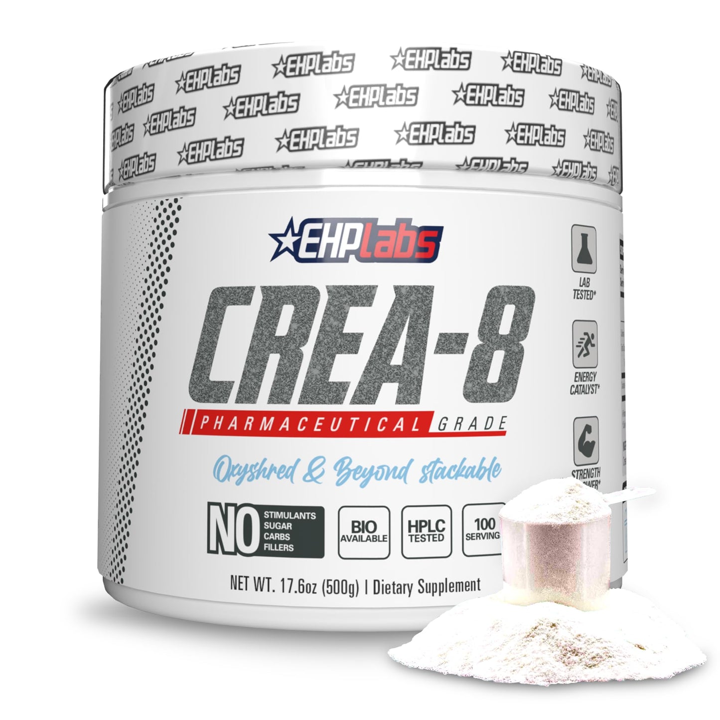EHPlabs CREA-8 Creatine Monohydrate Powder - Creatine Powder for Building Lean Muscle Mass, Improves Strength & Power, Supports Brain Health - 100 Servings (500g)