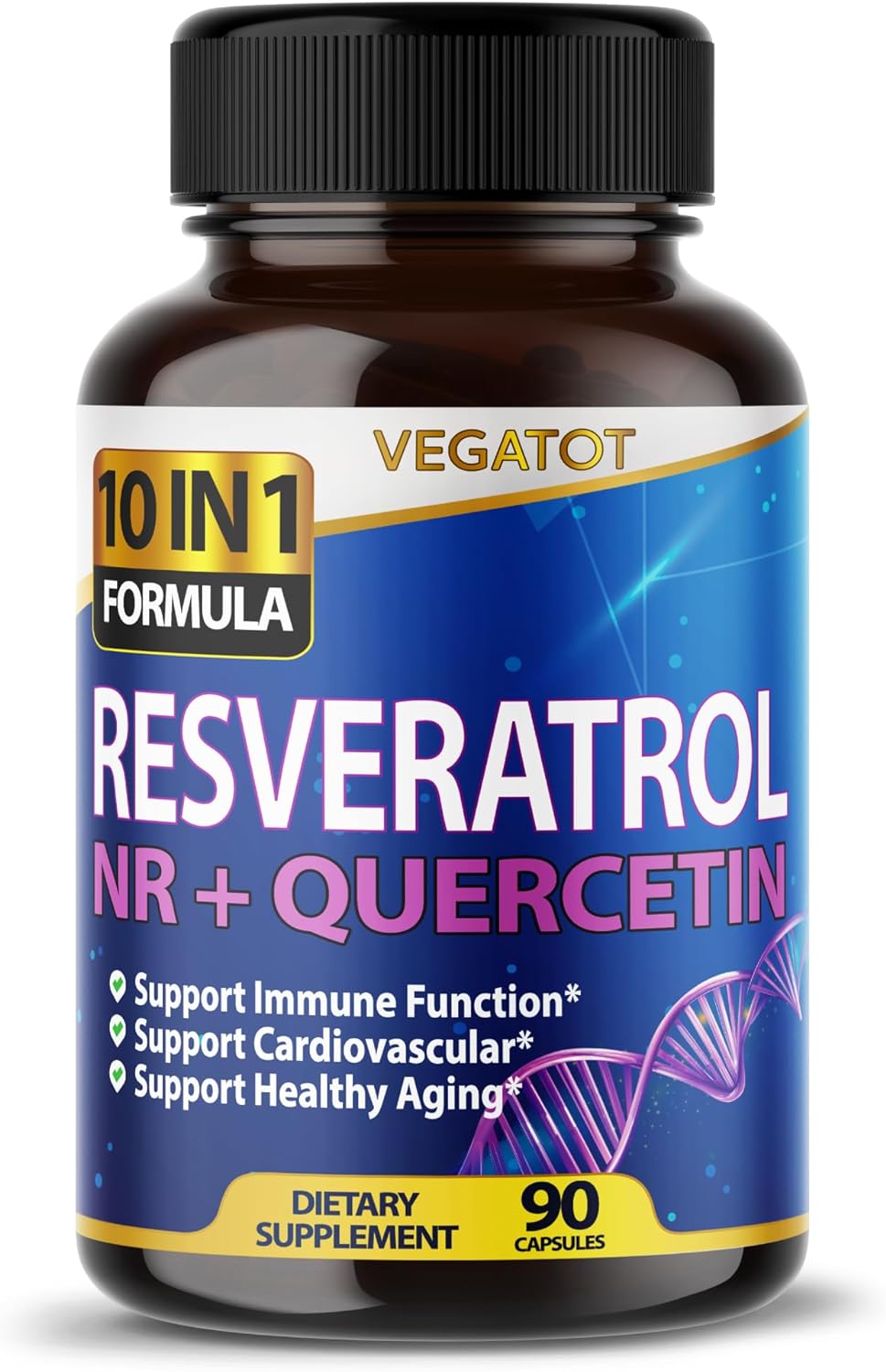 Vegatot NMN 3 in 1 High Strength Resveratrol 11500mg with NMN Quercetin Healthy Aging Immune Brain Boost Joint Support (90 Count (Pack of 1))