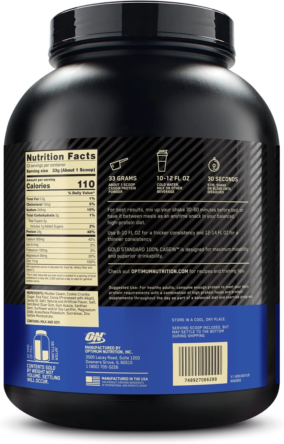 OPTIMUM NUTRITION Gold Standard 100% Casein Protein Powder, Chocolate Supreme Flavour, 1.82kg