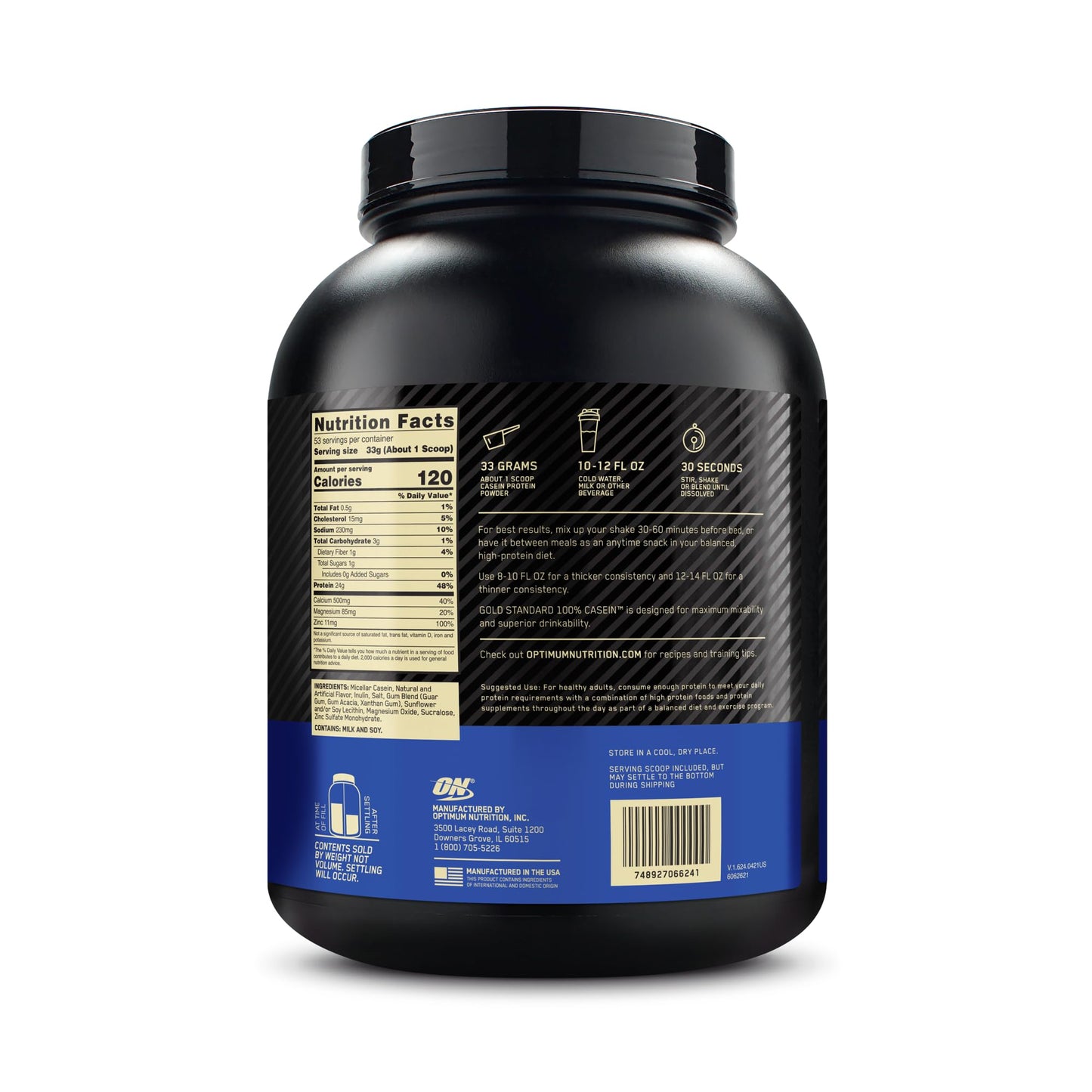 OPTIMUM NUTRITION Gold Standard 100% Casein Protein Powder, Chocolate Supreme Flavour, 1.82kg