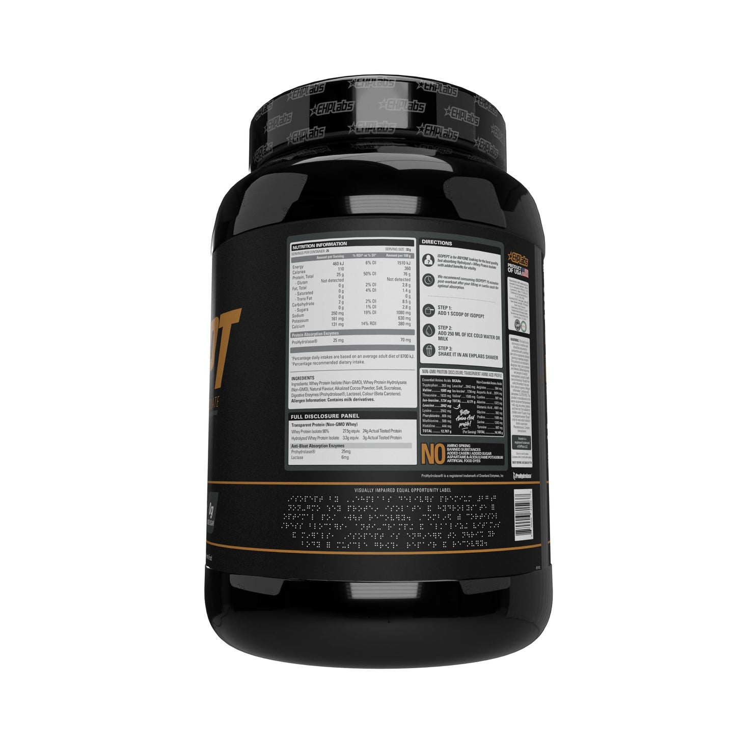 EHP Labs ISOPEPT Hydrolyzed Whey Protein Powder - 100% Whey Protein Isolate & Hydrolysate, 25g of Protein, Non-GMO, Gluten Free, Fast Absorbing, Easy Digesting, 25 Serves (Vanilla Ice-Cream)