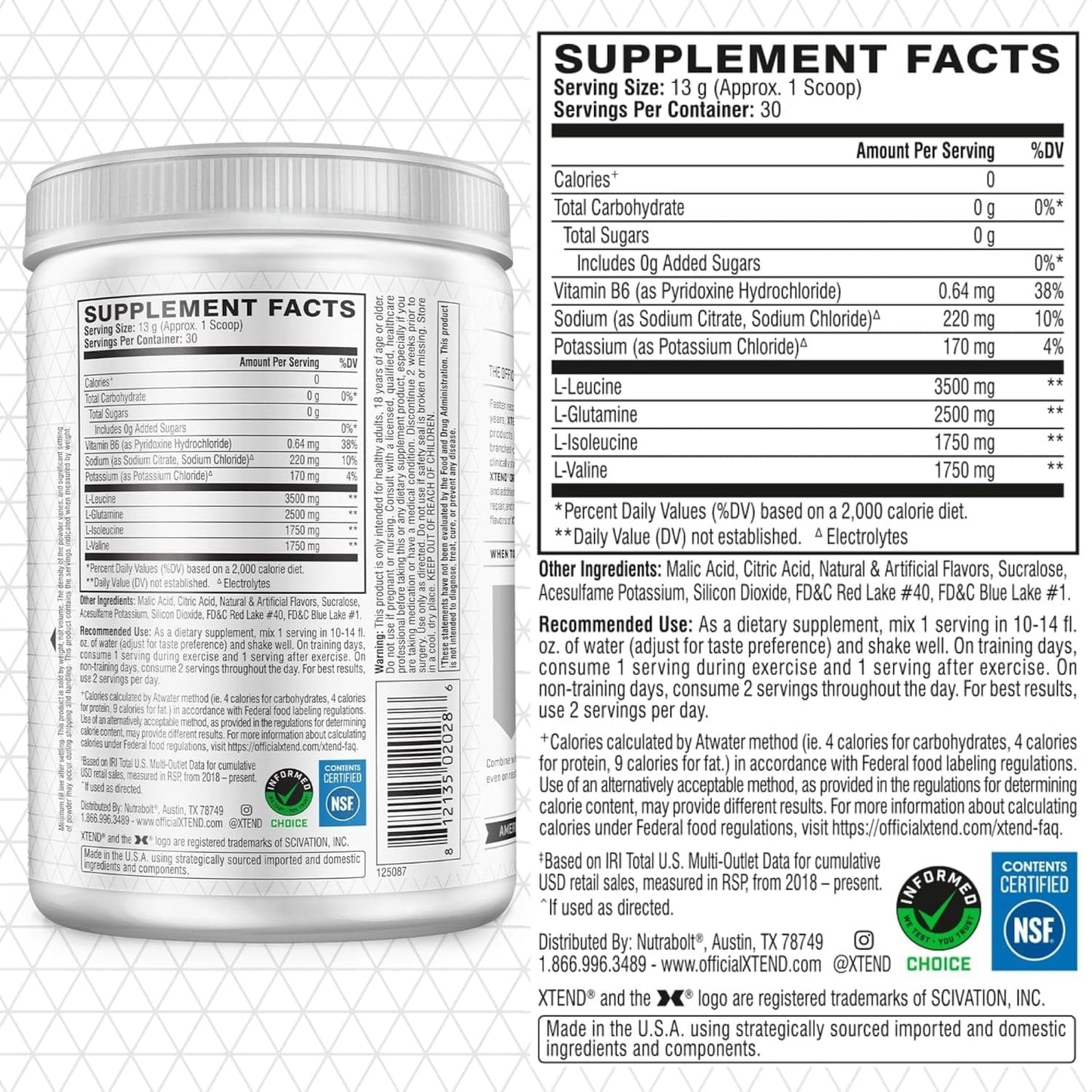 Scivation Xtend BCAA Powder, Strawberry Kiwi, 90 Servings