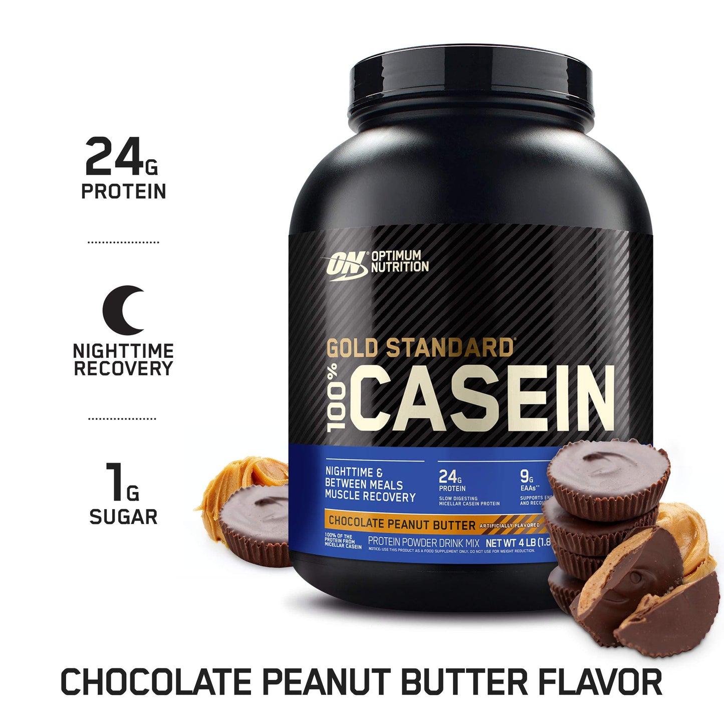 OPTIMUM NUTRITION Gold Standard 100% Casein Protein Powder, Chocolate Supreme Flavour, 1.82kg