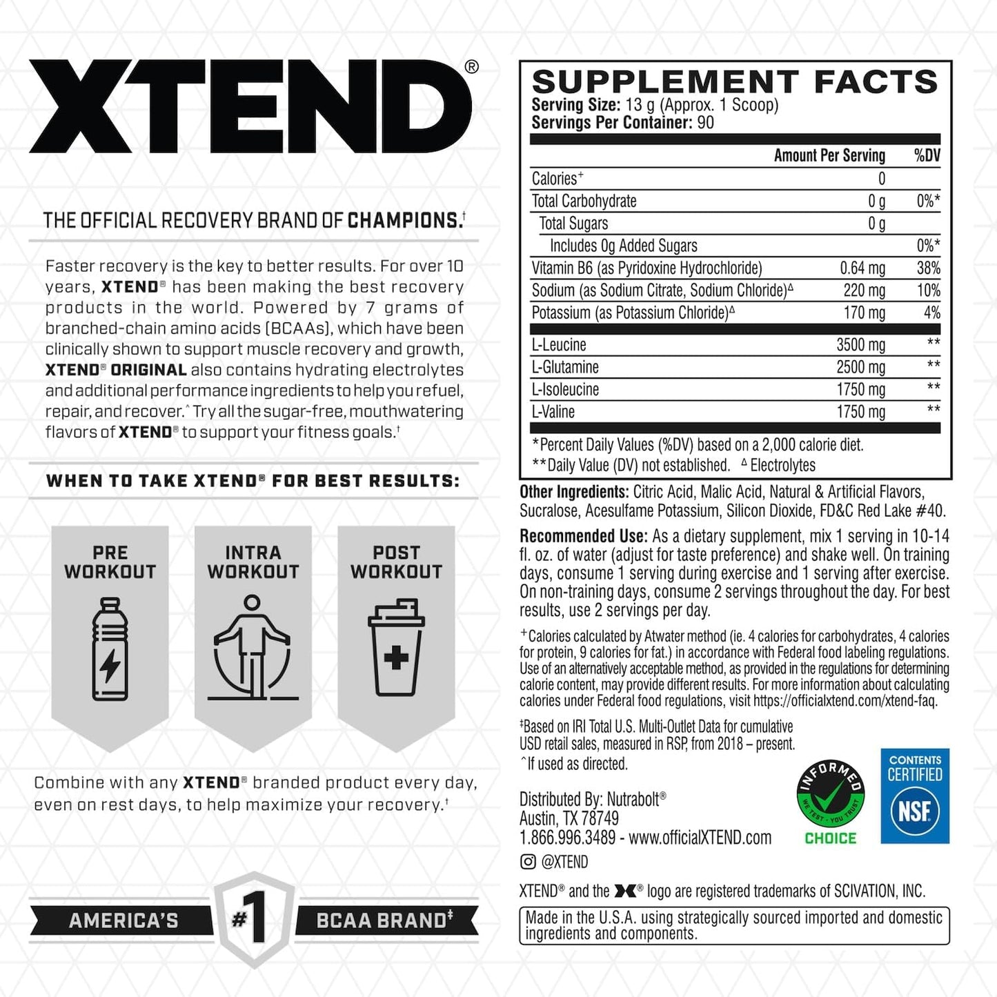 Scivation Xtend BCAA Powder, Strawberry Kiwi, 90 Servings