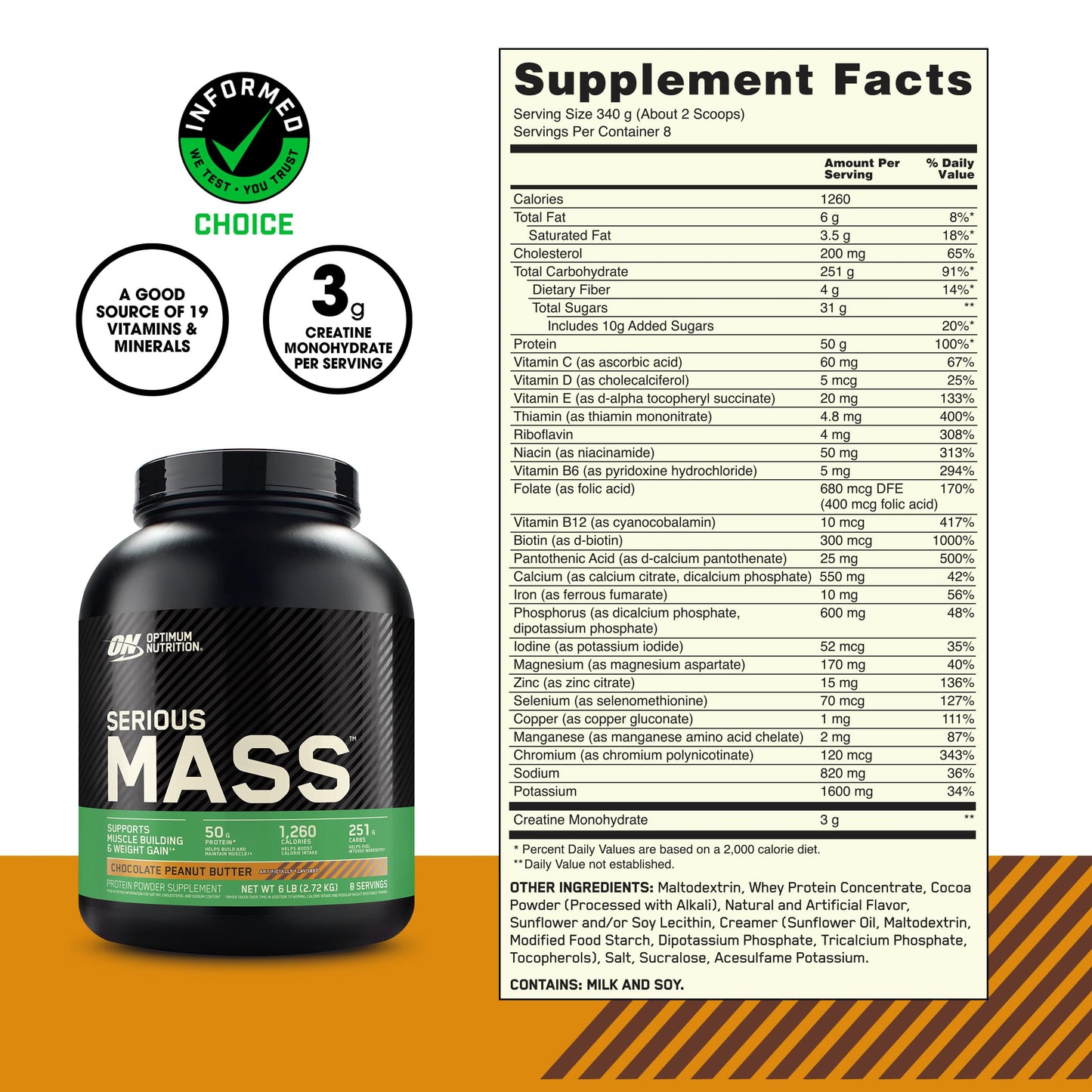 Optimum Nutrition Serious Mass Gainer Protein Powder, Banana, 12 Pound