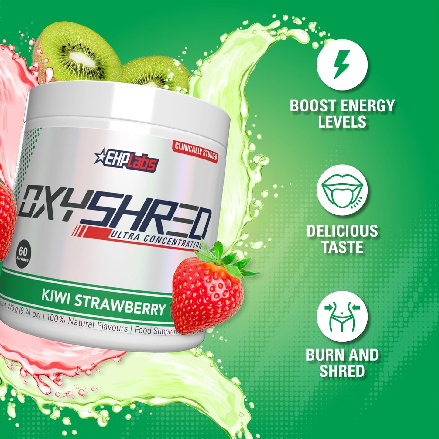 EHPlabs OxyShred Ultra Concentration Shredding Supplement - Clinically Proven, Pre Workout, Promotes Shredding, Natural Energy Boost - Peach Candy Rings, 60 Servings