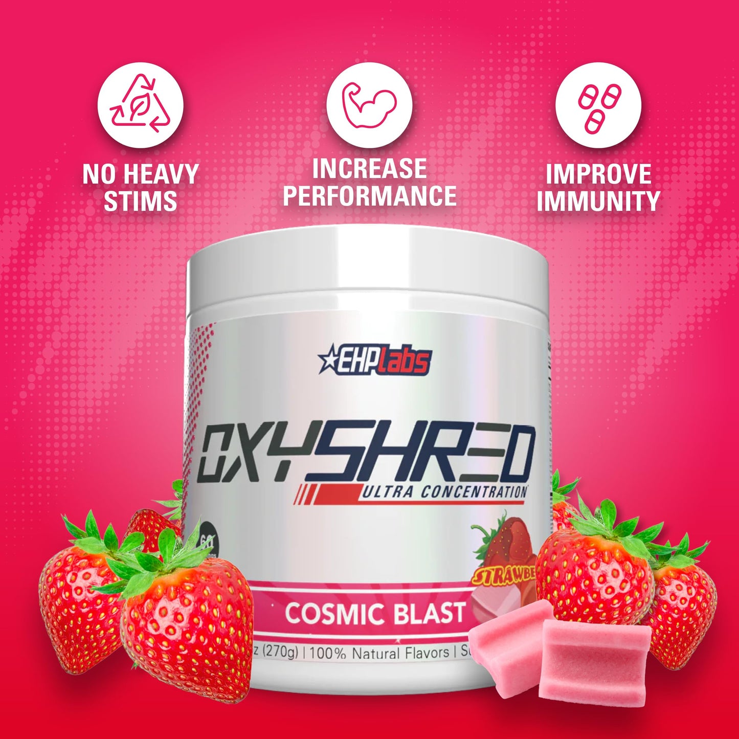 EHPlabs OxyShred Ultra Concentration Shredding Supplement - Clinically Proven, Pre Workout, Promotes Shredding, Natural Energy Boost - Peach Candy Rings, 60 Servings