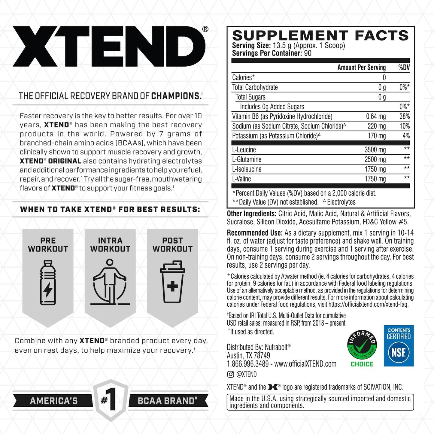 Scivation Xtend BCAA Powder, Strawberry Kiwi, 90 Servings