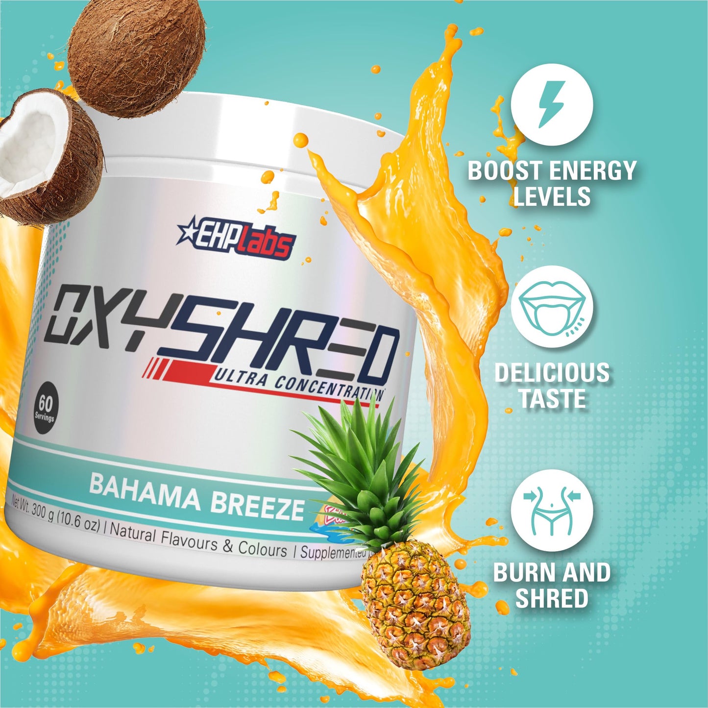 EHPlabs OxyShred Ultra Concentration Shredding Supplement - Clinically Proven, Pre Workout, Promotes Shredding, Natural Energy Boost - Peach Candy Rings, 60 Servings