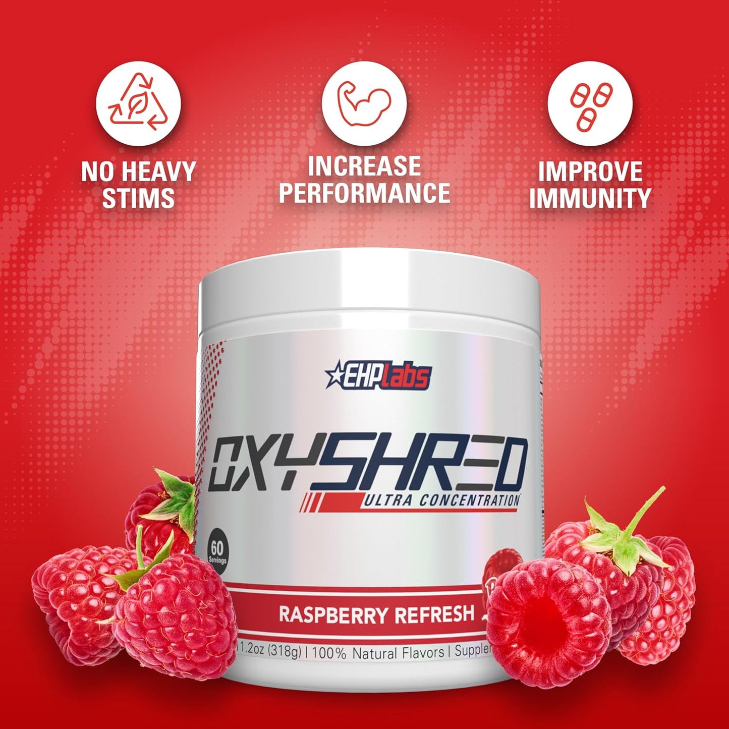 EHPlabs OxyShred Ultra Concentration Shredding Supplement - Clinically Proven, Pre Workout, Promotes Shredding, Natural Energy Boost - Peach Candy Rings, 60 Servings