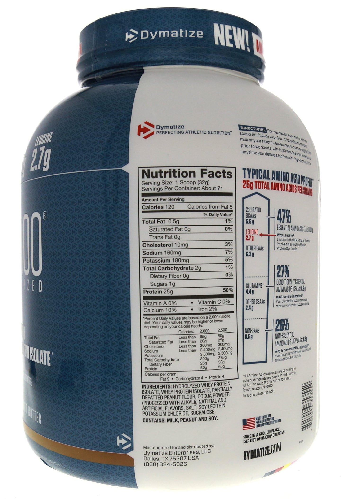 Dymatize ISO100 - 100% Hydrolyzed Whey Protein Isolate - Chocolate Peanut Butter, 5lbs/2.3kg