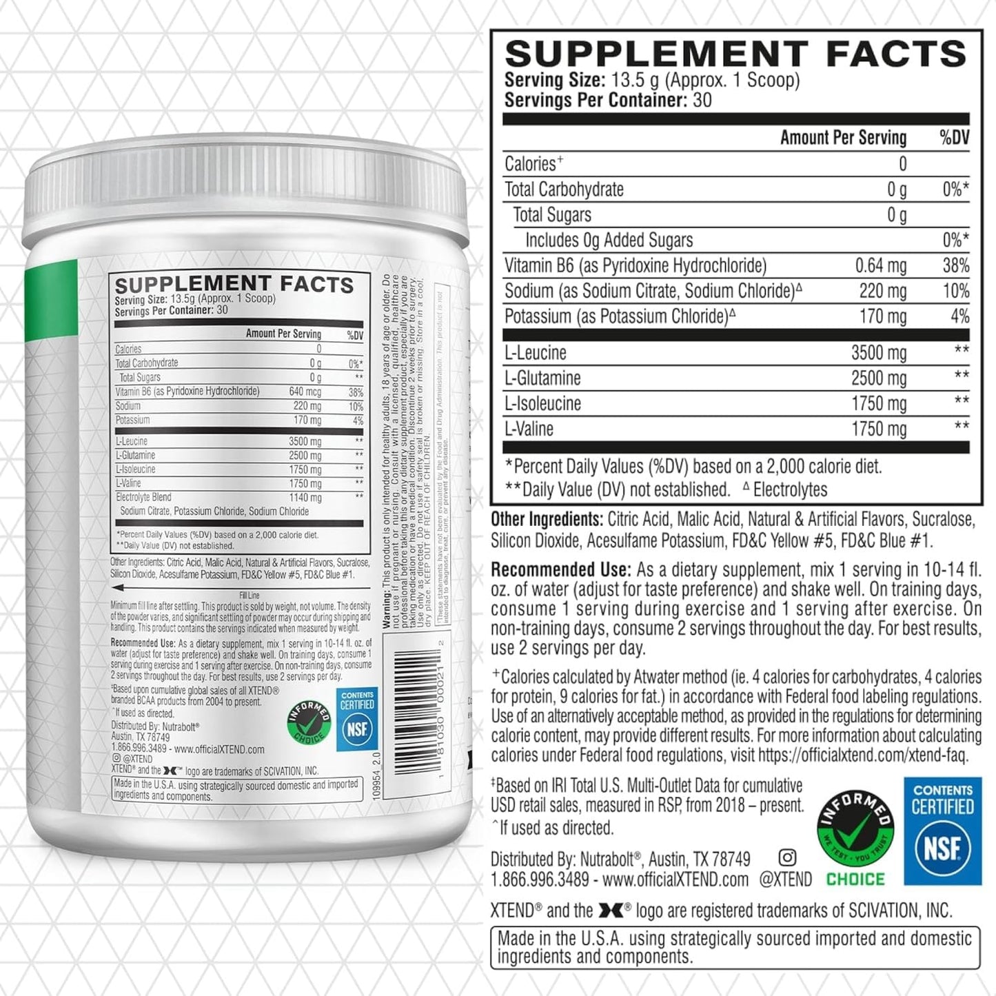 Scivation Xtend BCAA Powder, Strawberry Kiwi, 90 Servings