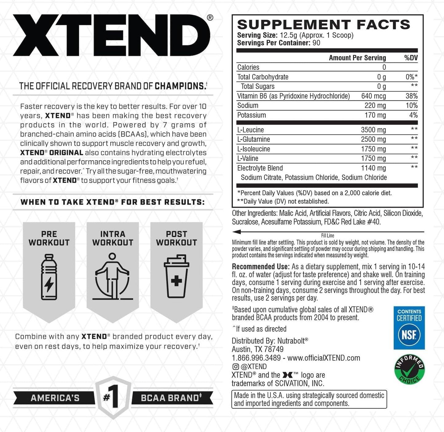 Scivation Xtend BCAA Powder, Strawberry Kiwi, 90 Servings