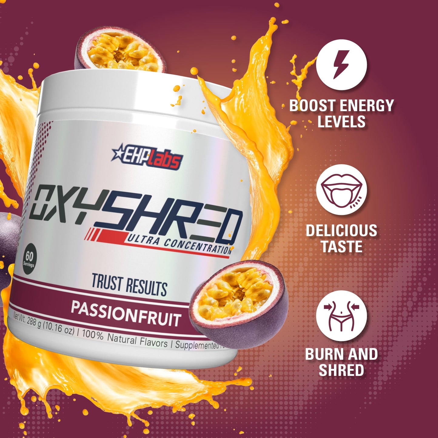 EHPlabs OxyShred Ultra Concentration Shredding Supplement - Clinically Proven, Pre Workout, Promotes Shredding, Natural Energy Boost - Peach Candy Rings, 60 Servings