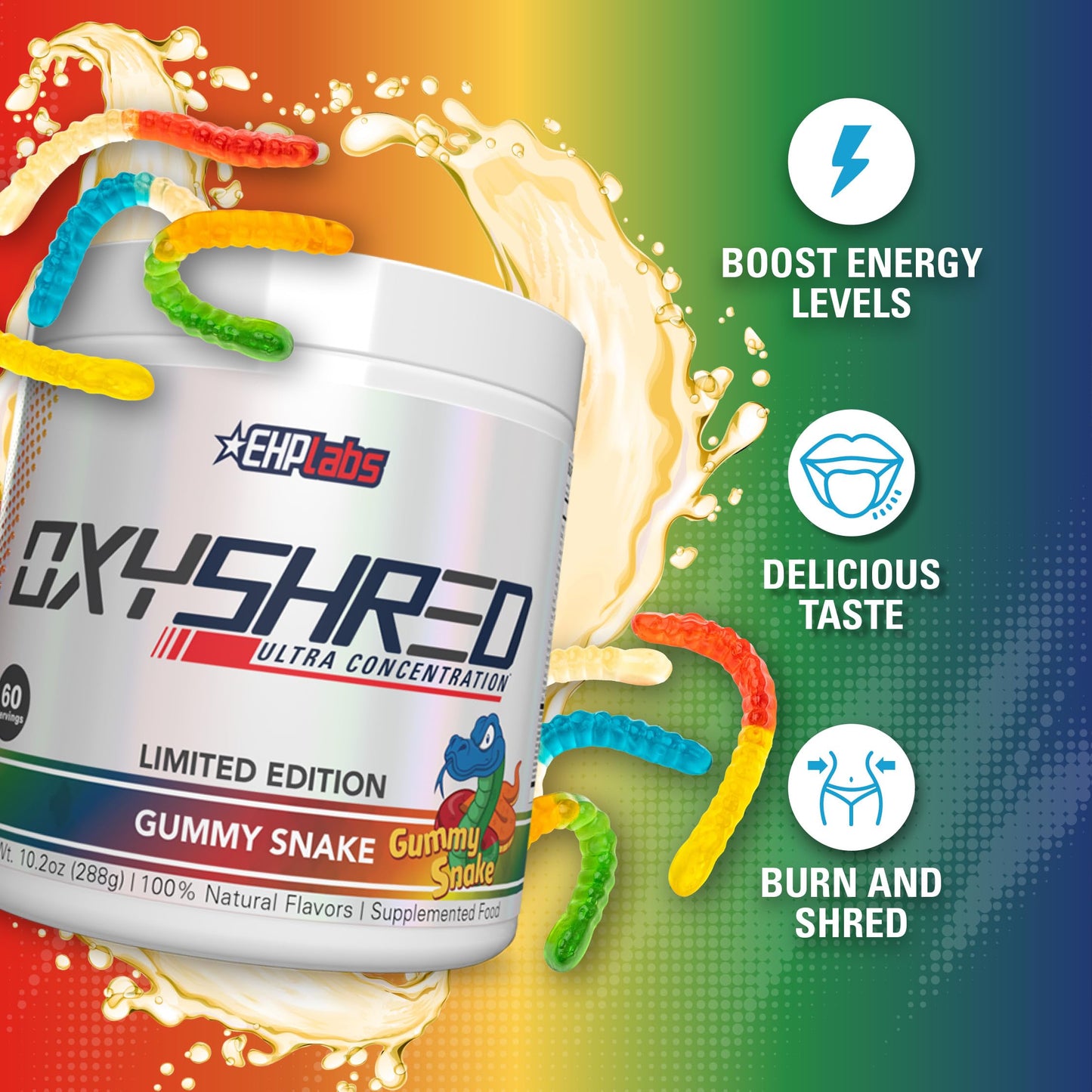 EHPlabs OxyShred Ultra Concentration Shredding Supplement - Clinically Proven, Pre Workout, Promotes Shredding, Natural Energy Boost - Peach Candy Rings, 60 Servings