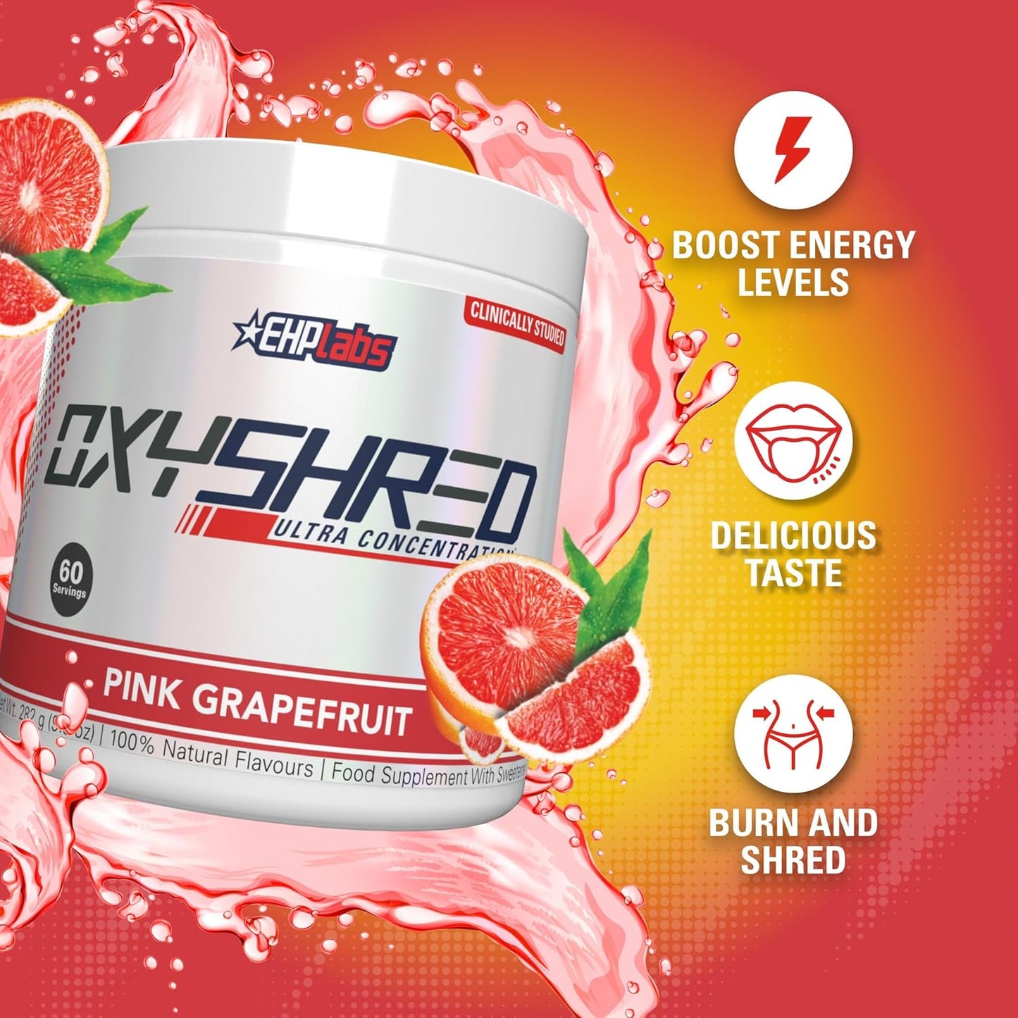 EHPlabs OxyShred Ultra Concentration Shredding Supplement - Clinically Proven, Pre Workout, Promotes Shredding, Natural Energy Boost - Peach Candy Rings, 60 Servings