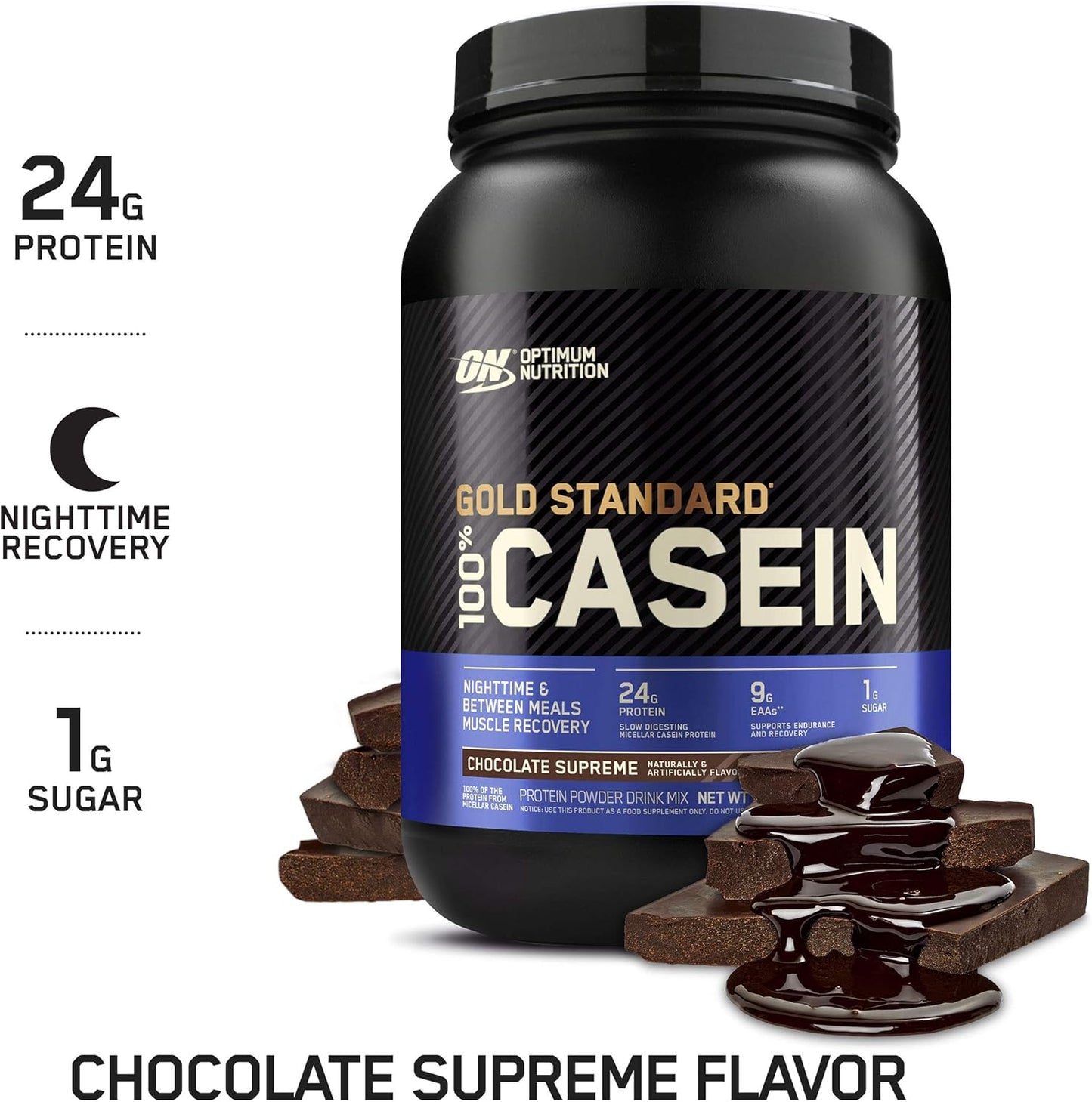 OPTIMUM NUTRITION Gold Standard 100% Casein Protein Powder, Chocolate Supreme Flavour, 1.82kg