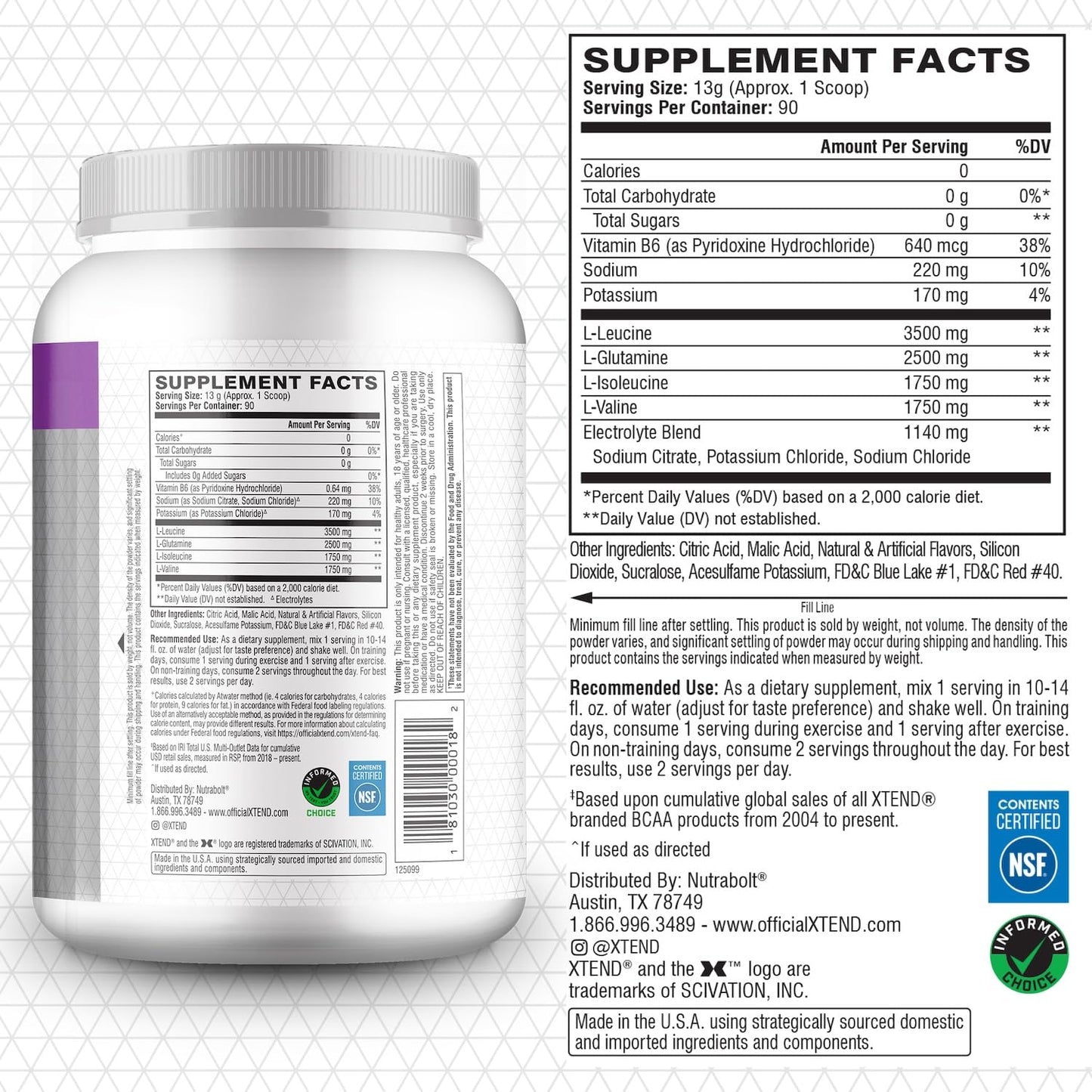 Scivation Xtend BCAA Powder, Strawberry Kiwi, 90 Servings