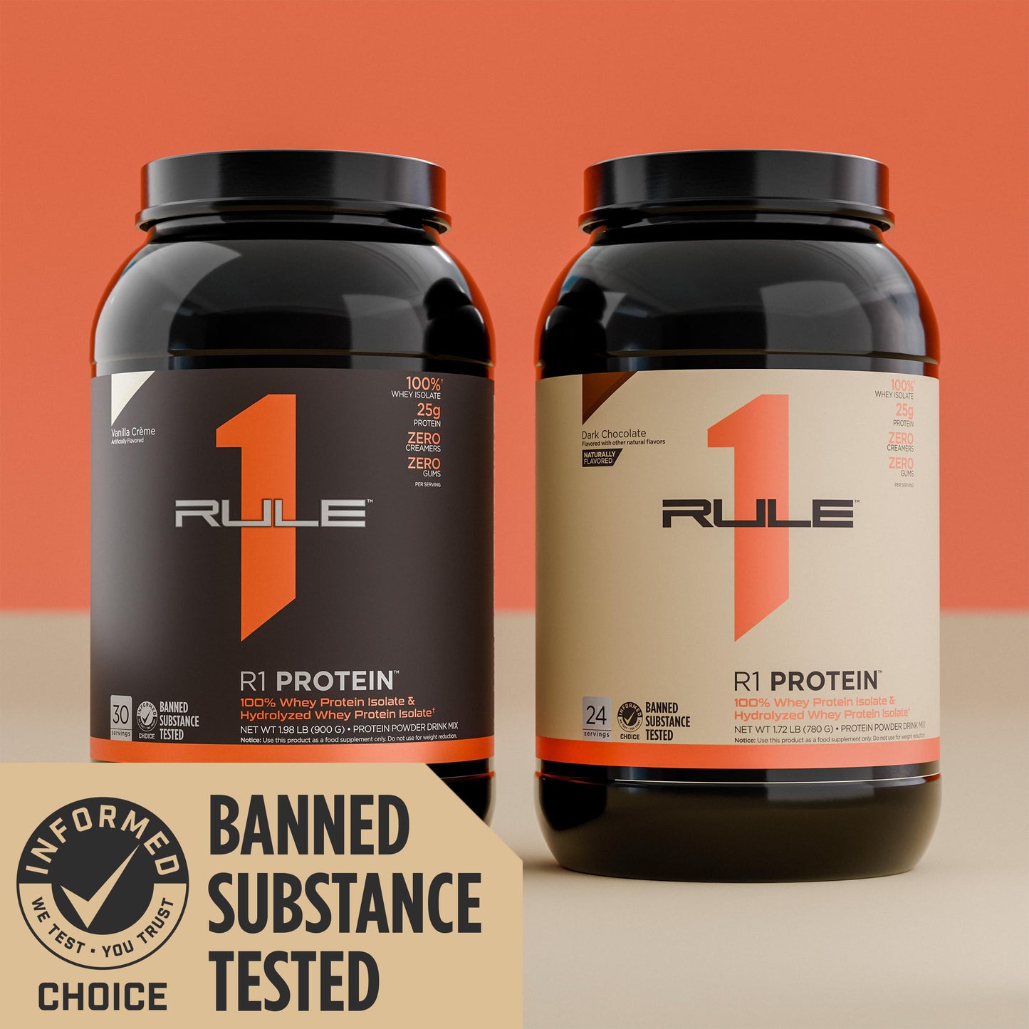 Rule1 R1 100% Whey Protein Isolate and Hydrolysate Protein Powder 1.72 lb, Dark Chocolate Naturally Flavoured (24 Servings)