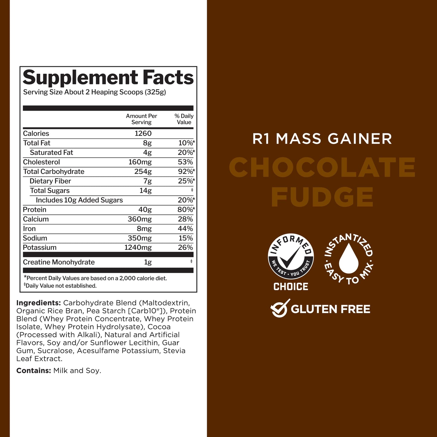 Rule1 R1 Mass Gainer High Calorie Weight Gainer Supplement 5.20 kg, Chocolate Fudge (16 Servings)