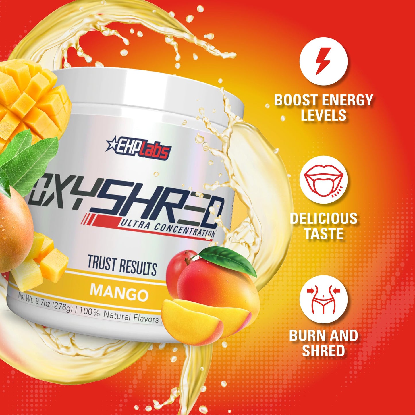 EHPlabs OxyShred Ultra Concentration Shredding Supplement - Clinically Proven, Pre Workout, Promotes Shredding, Natural Energy Boost - Peach Candy Rings, 60 Servings
