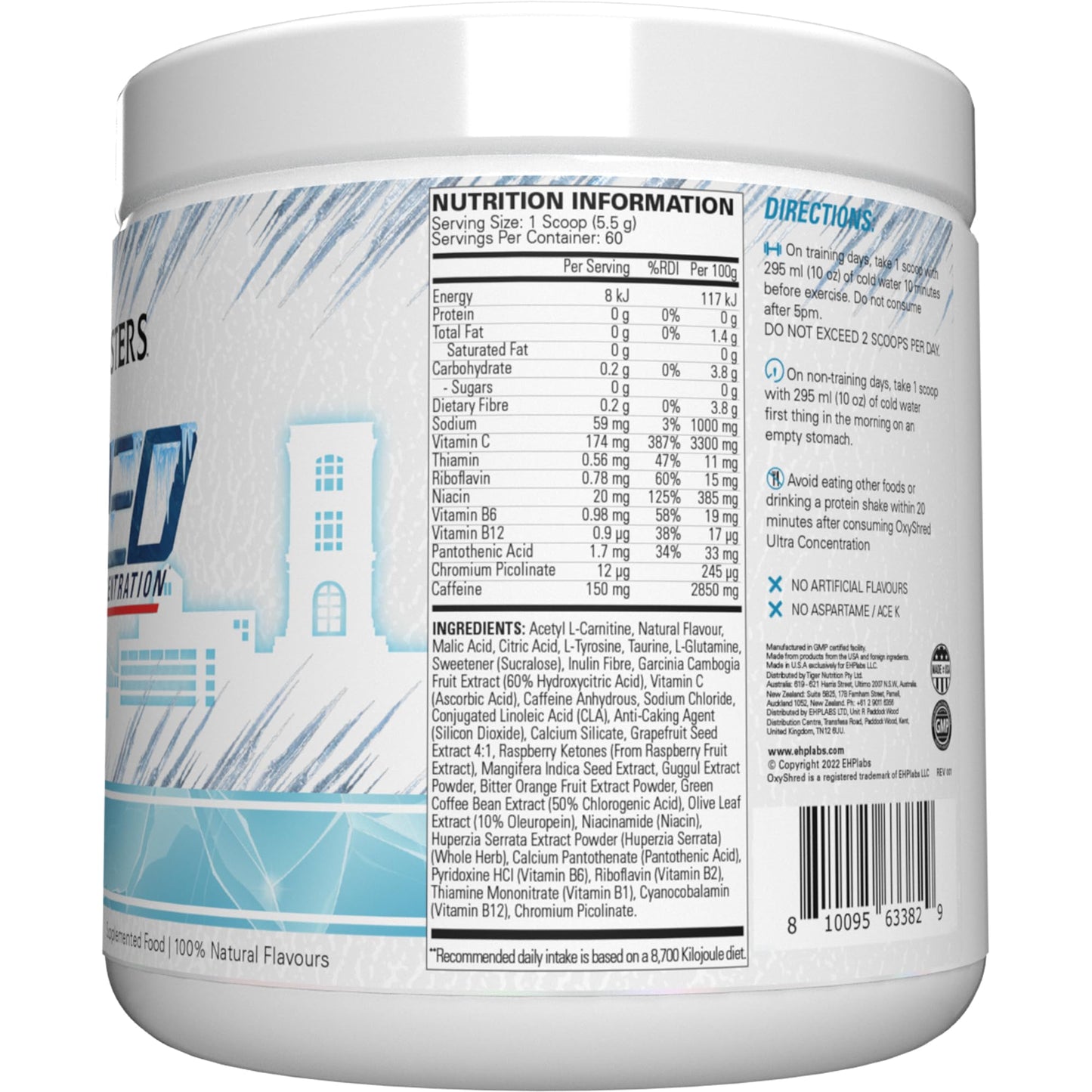 EHPlabs OxyShred Ultra Concentration Shredding Supplement - Clinically Proven, Pre Workout, Promotes Shredding, Natural Energy Boost - Peach Candy Rings, 60 Servings