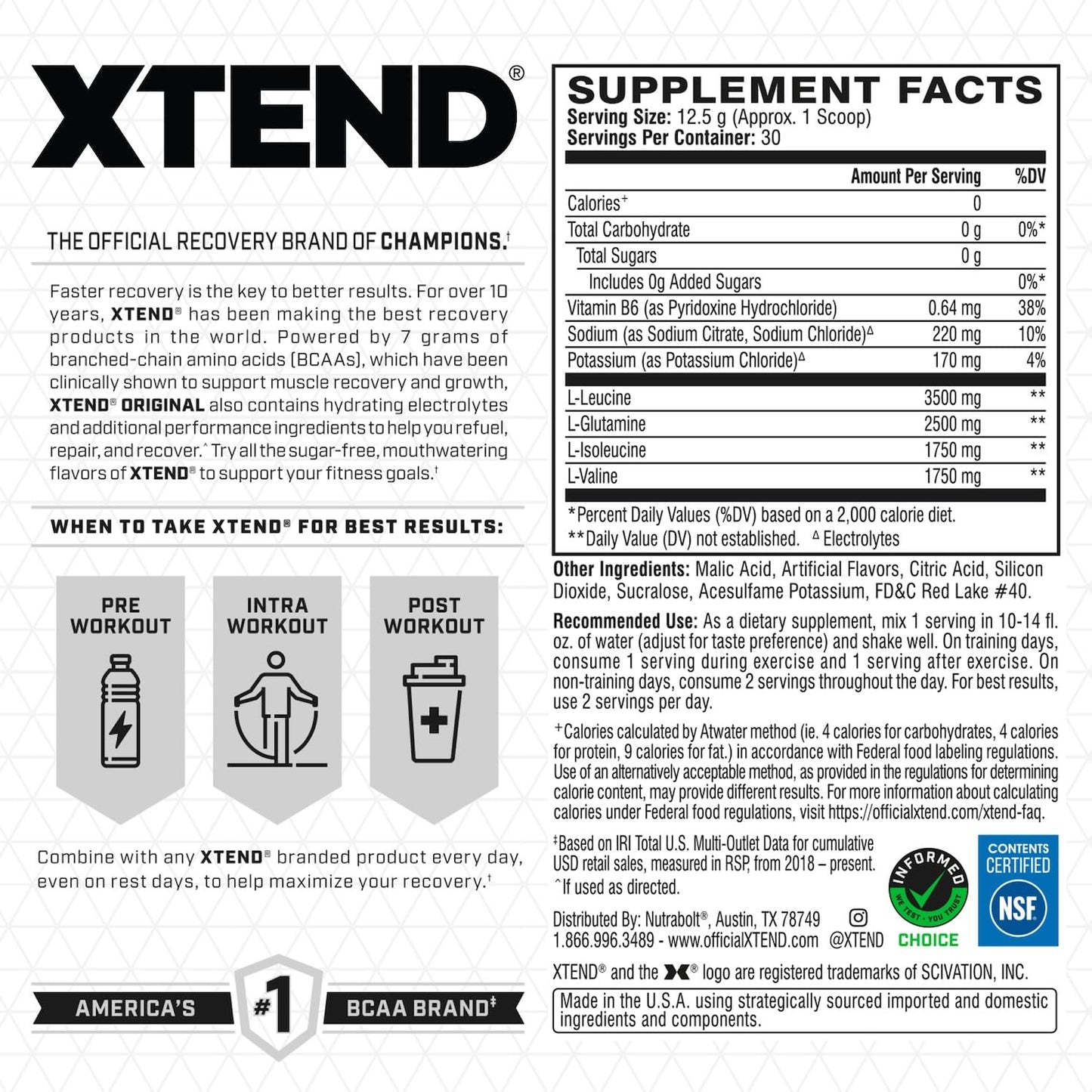 Scivation Xtend BCAA Powder, Strawberry Kiwi, 90 Servings