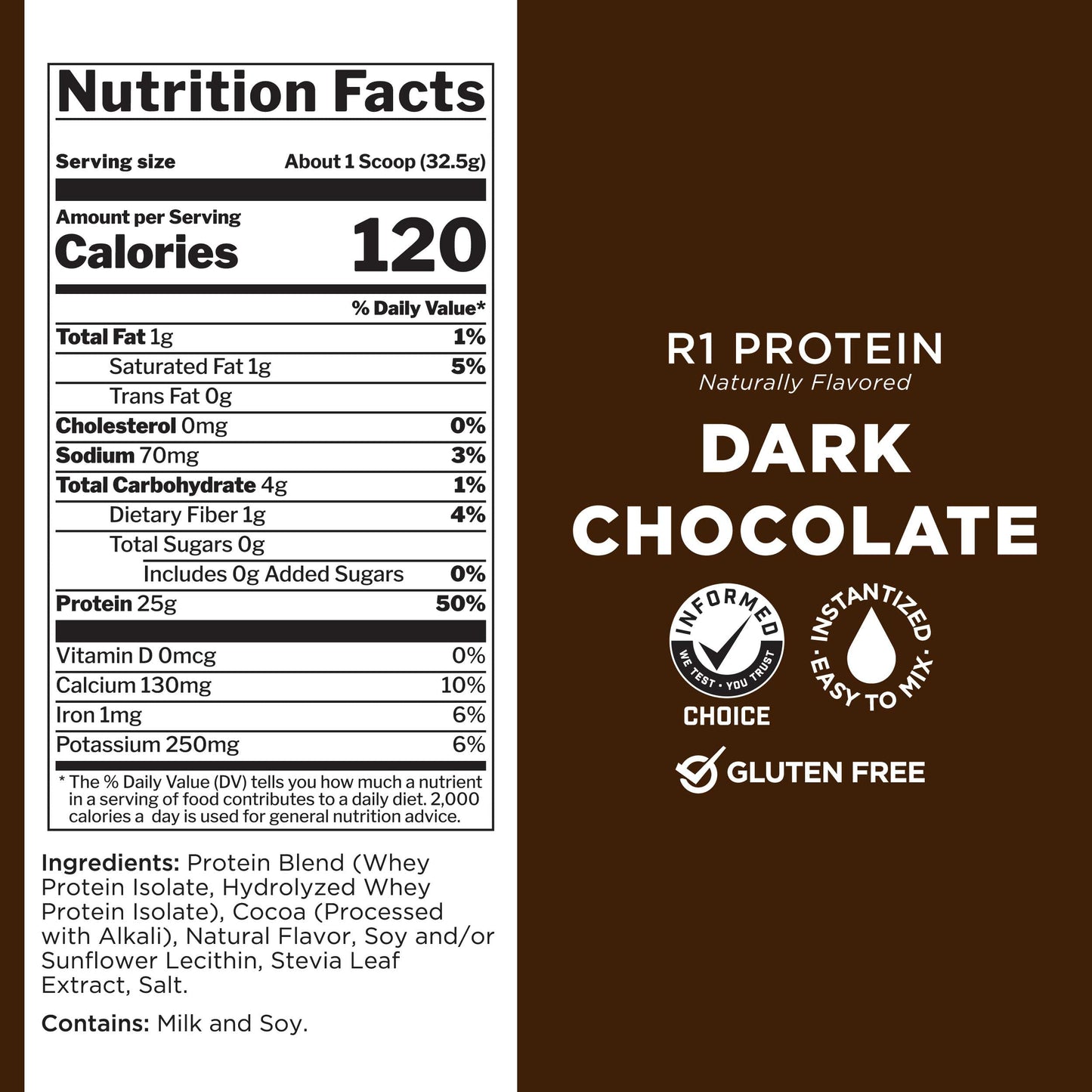 Rule1 R1 100% Whey Protein Isolate and Hydrolysate Protein Powder 1.72 lb, Dark Chocolate Naturally Flavoured (24 Servings)